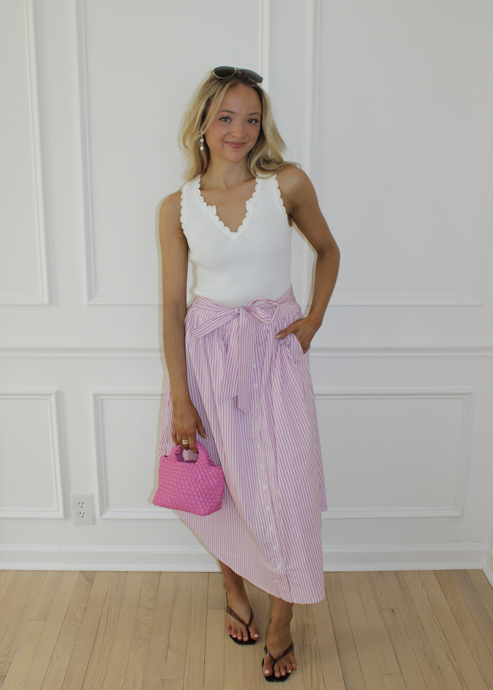 Cressida Stripe Round Hem Midi Skirt