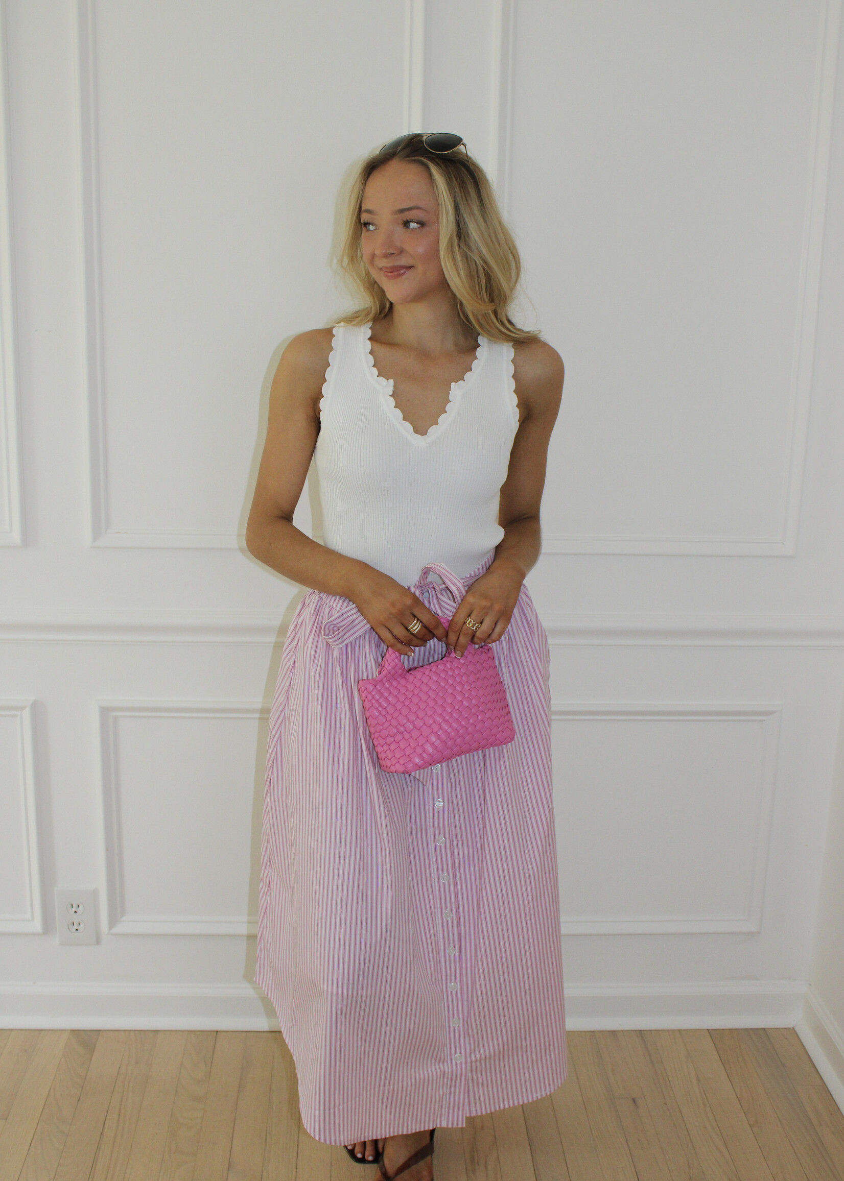 Cressida Stripe Round Hem Midi Skirt