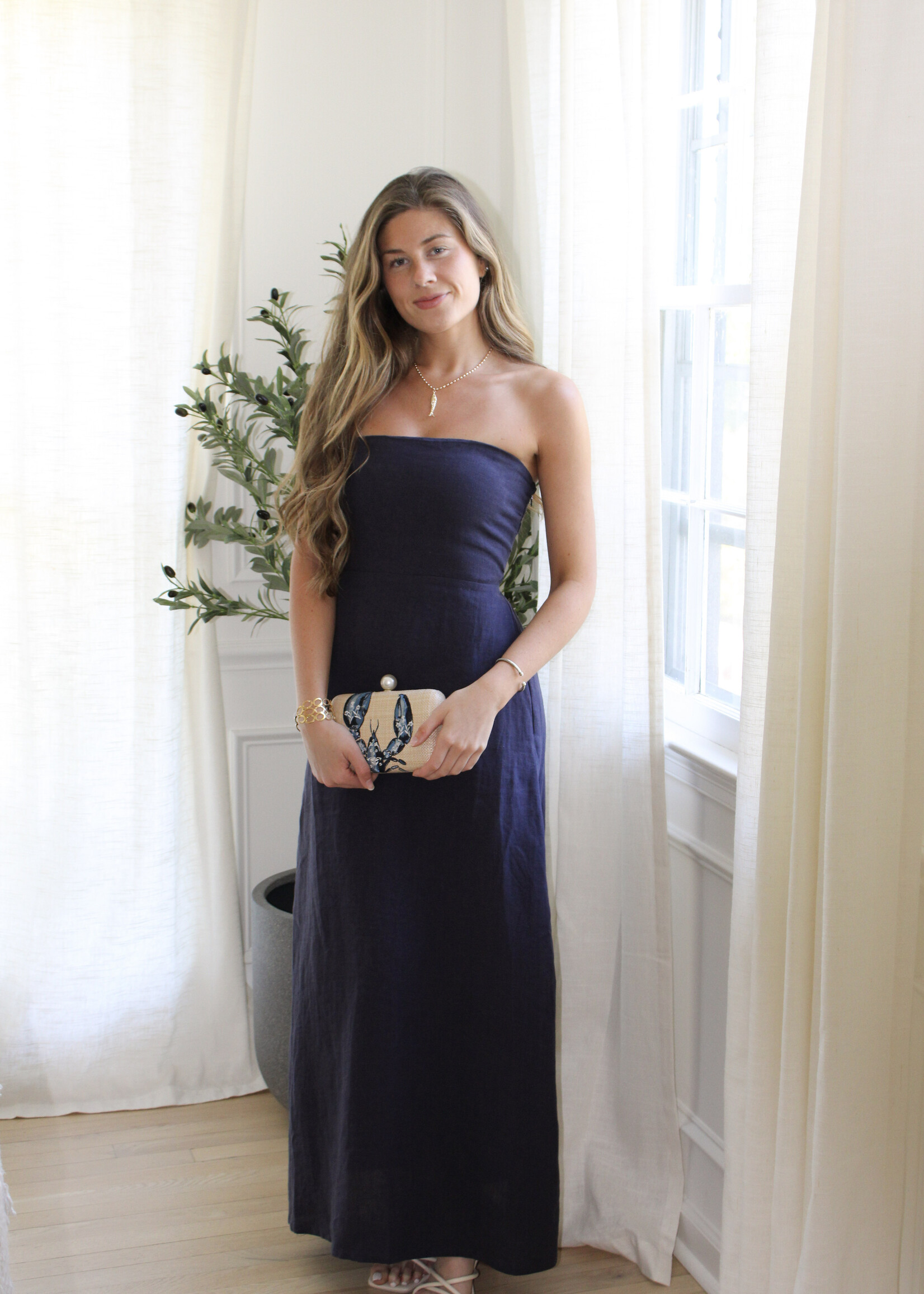 Cleopatra Strapless Linen Maxi  Dress