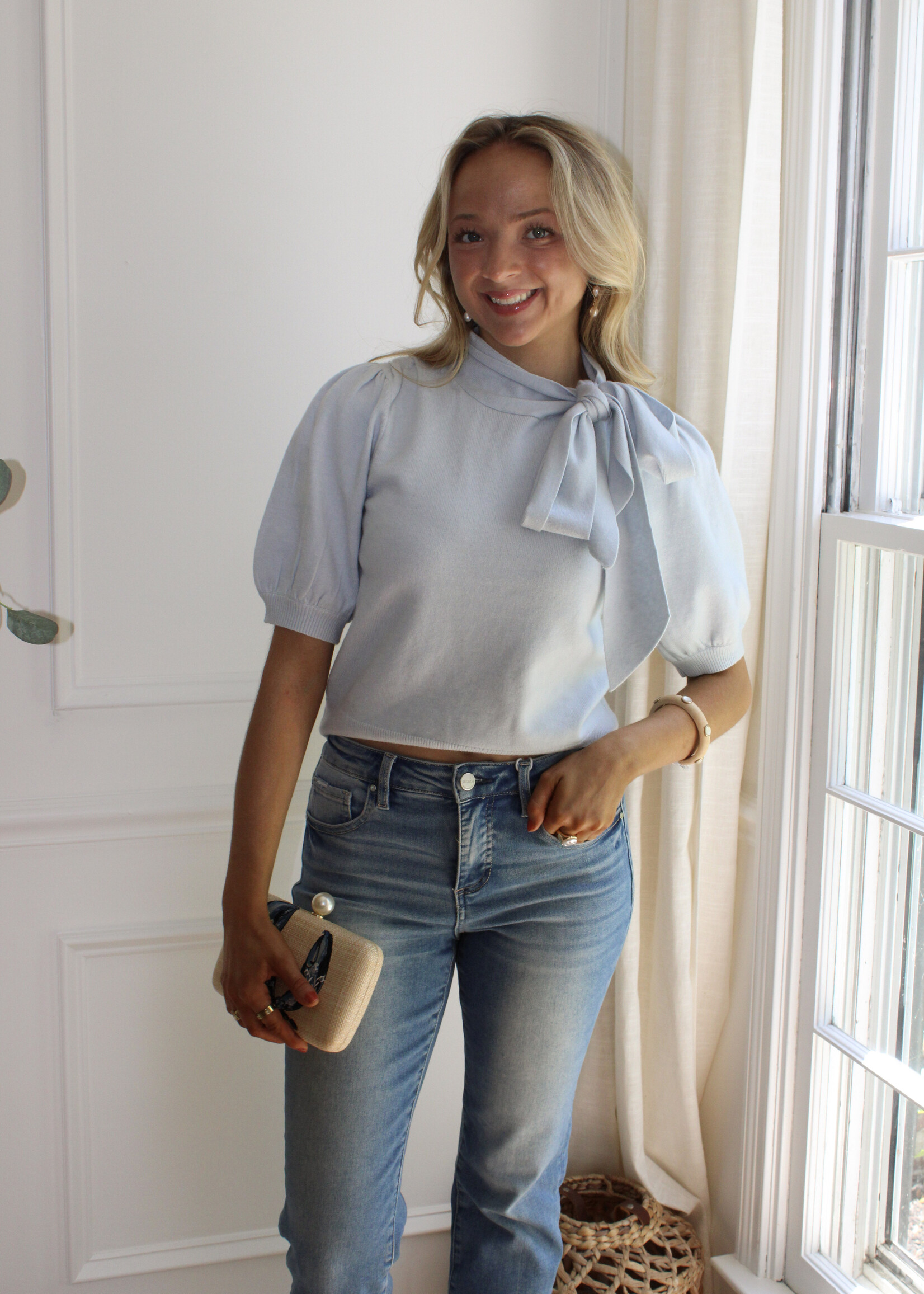 Millie Tie Neck Puff Sleeve Sweater