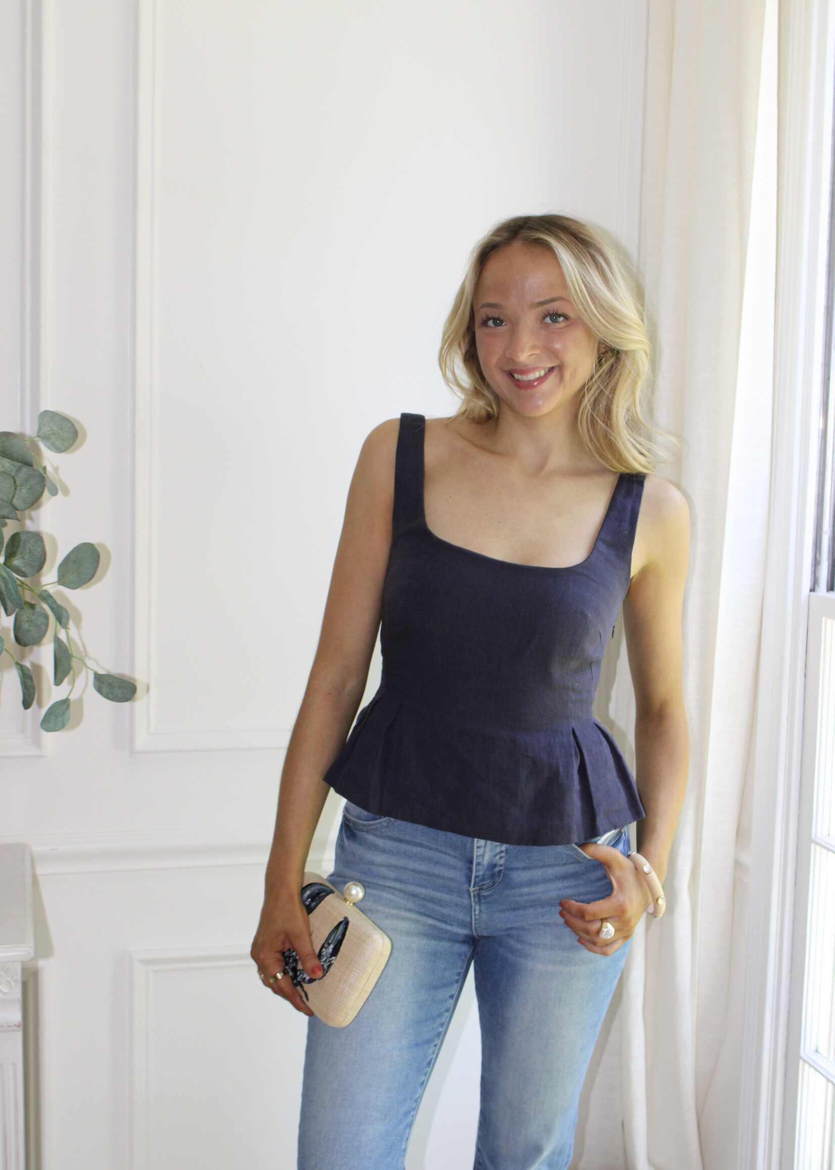 Demetris Linen Peplum Tank Top