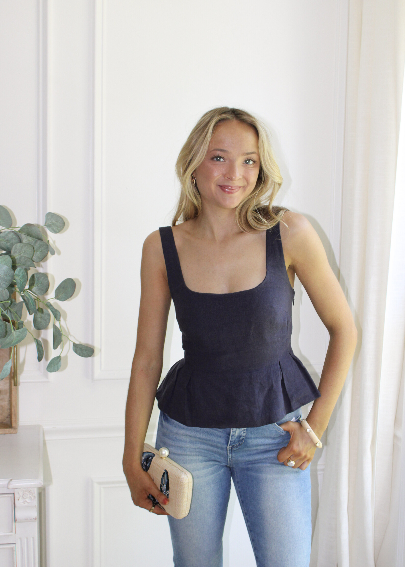 Demetris Linen Peplum Tank Top