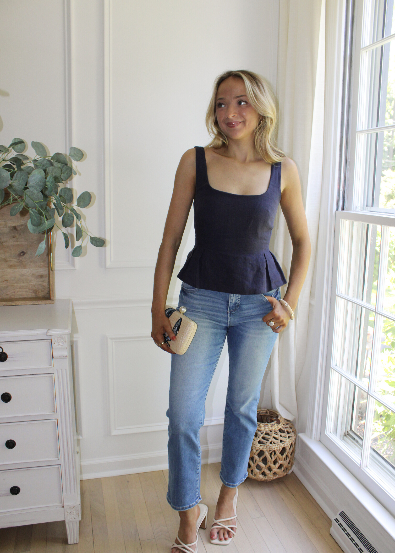Demetris Linen Peplum Tank Top