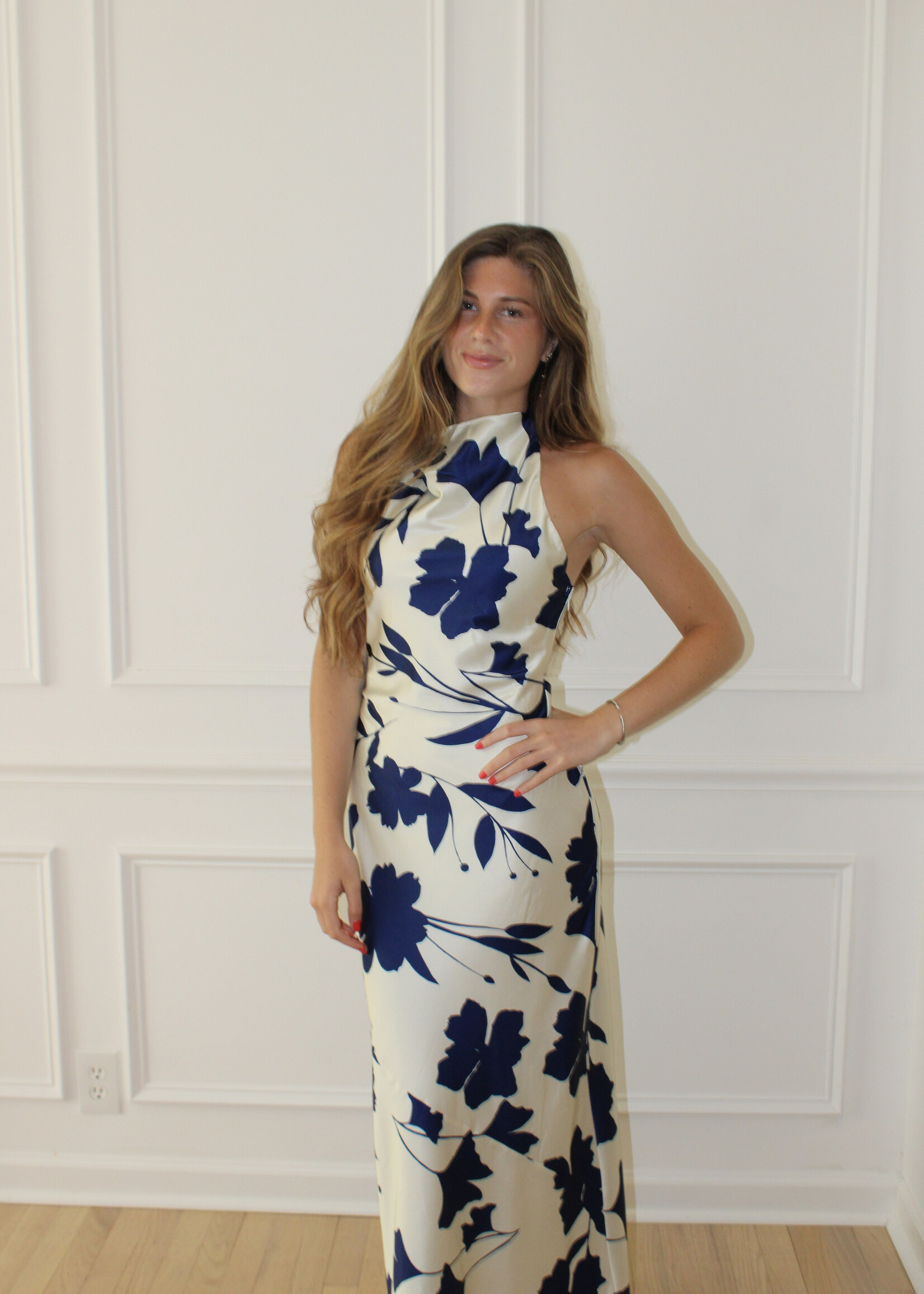 Araya Floral Halter Open Back Dress