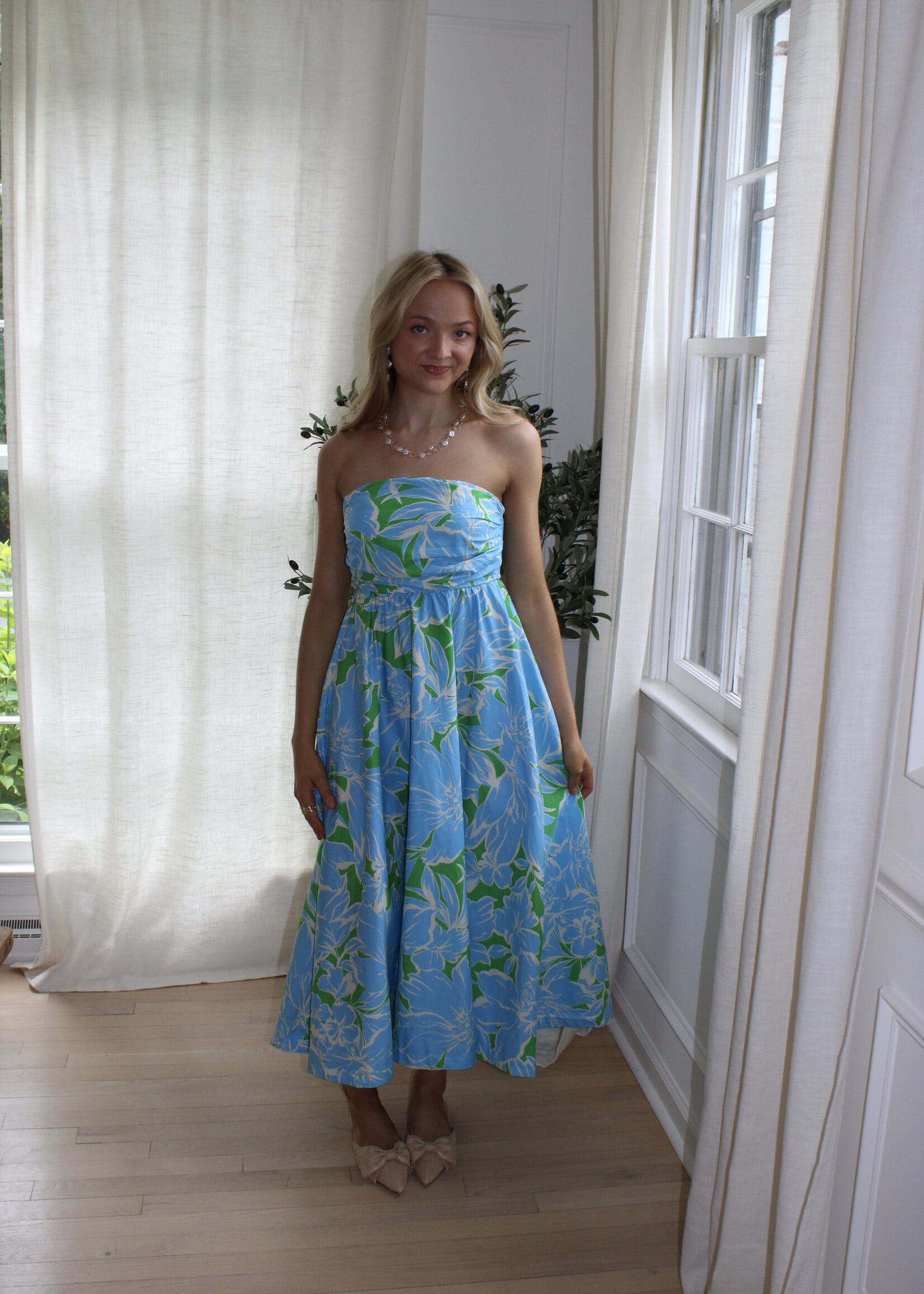Diamond Strapless Floral Midi Dress