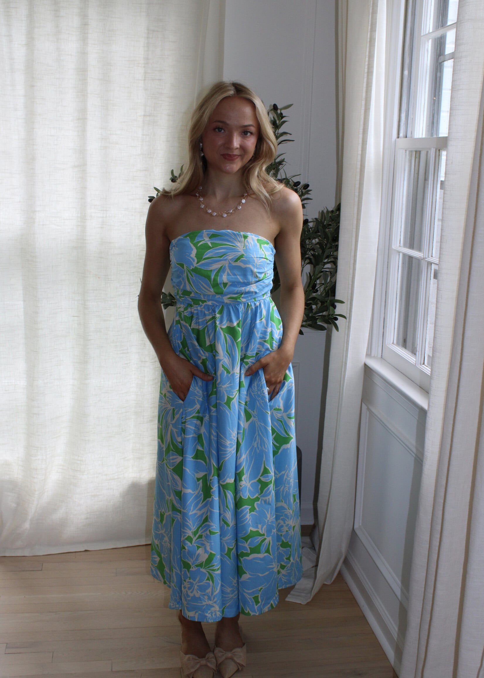 Diamond Strapless Floral Midi Dress