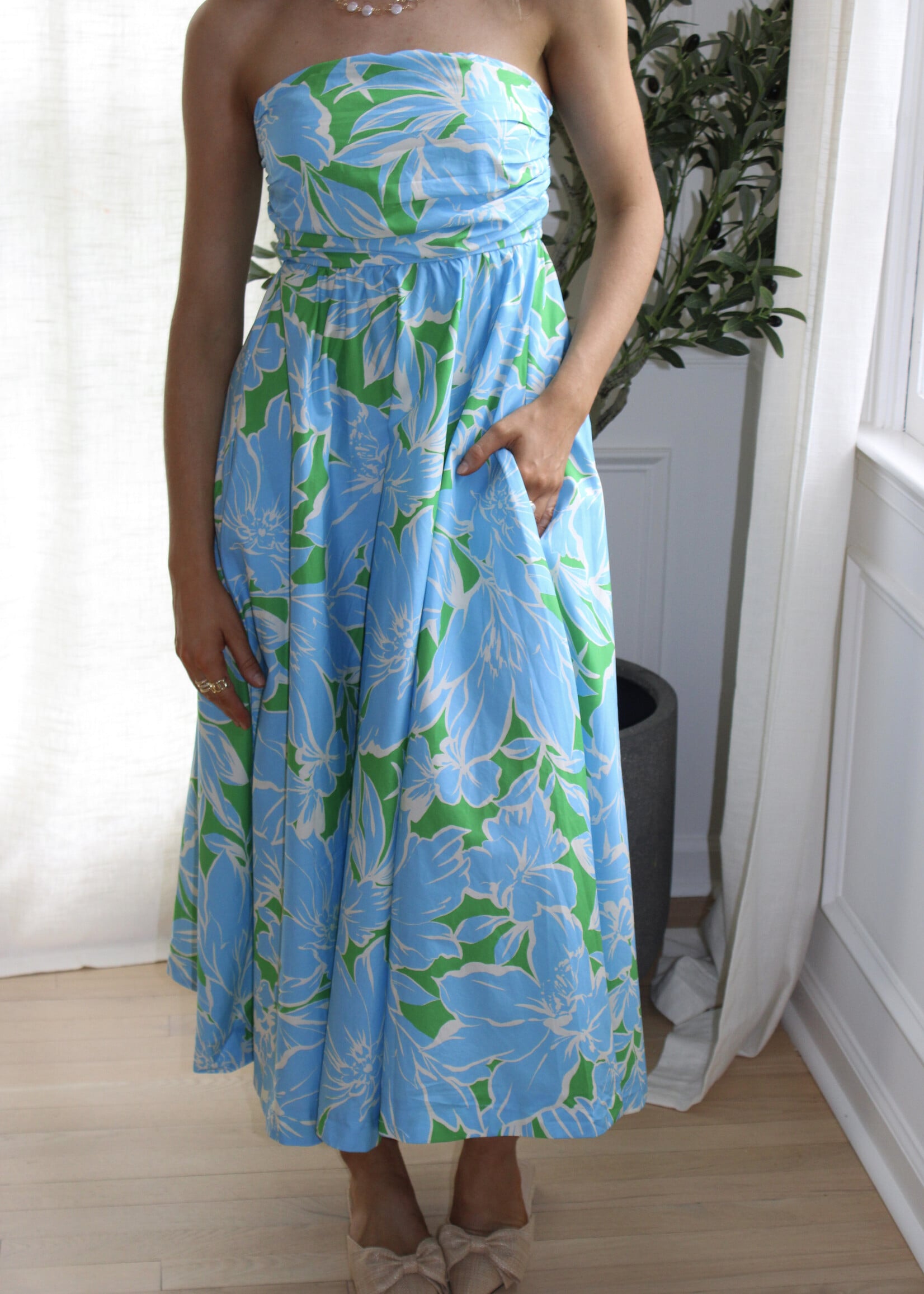 Diamond Strapless Floral Midi Dress