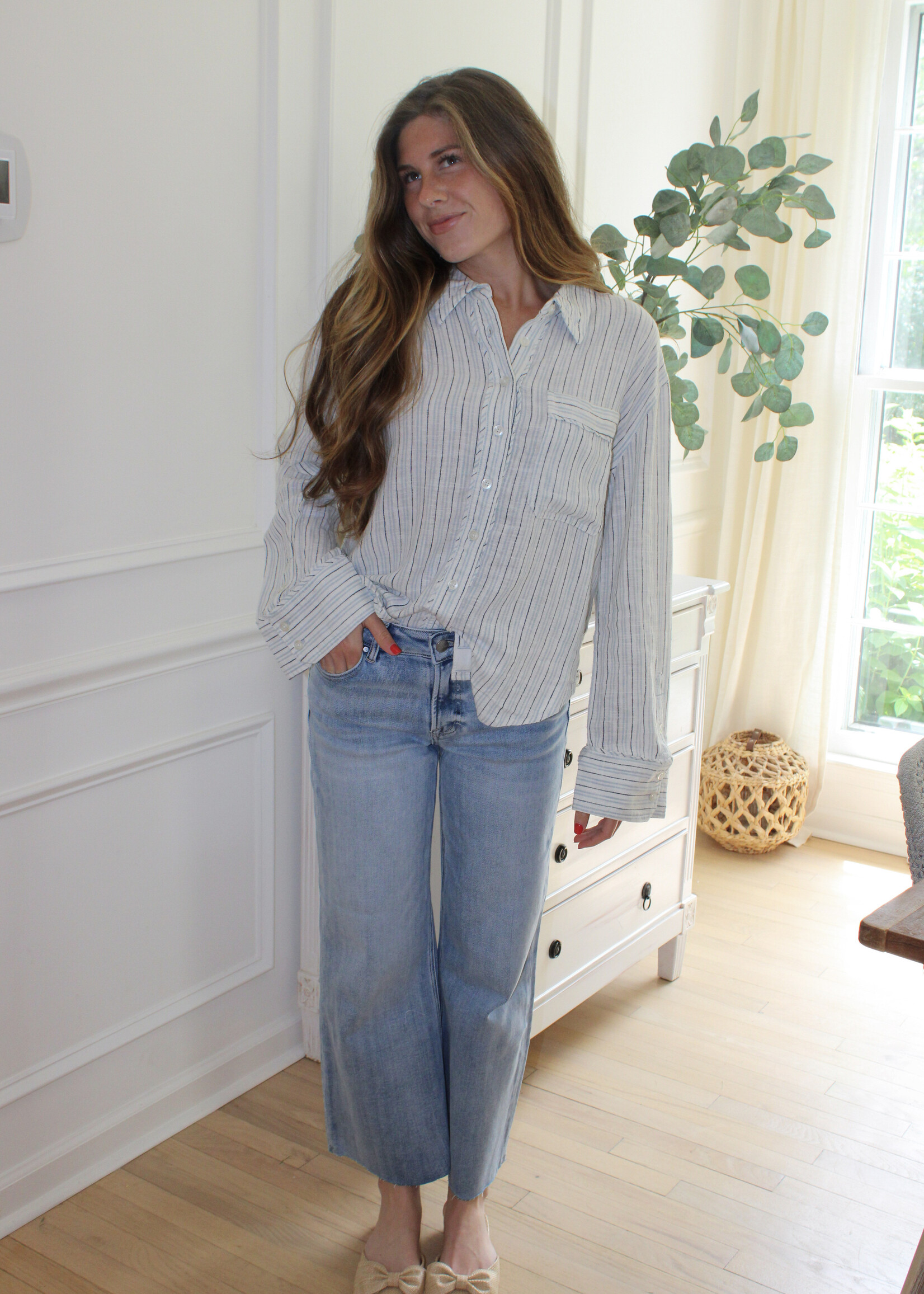 Free People Striped Linen Laurel Top
