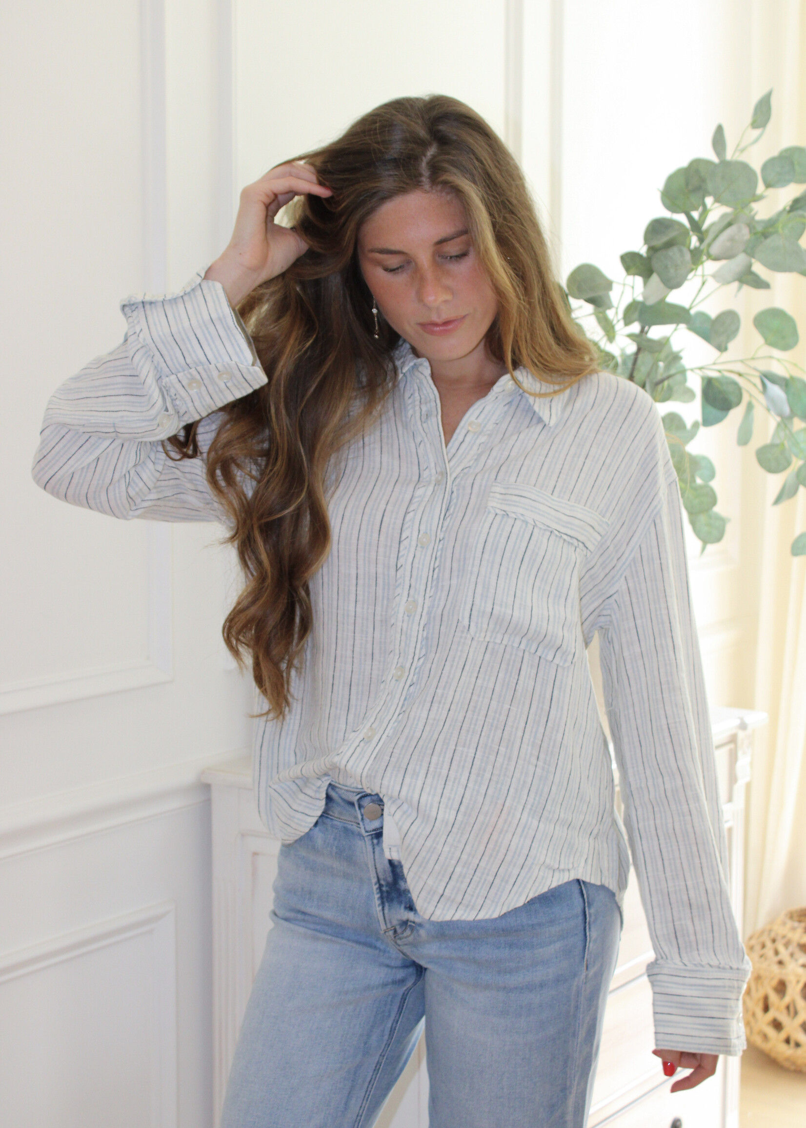 Free People Striped Linen Laurel Top