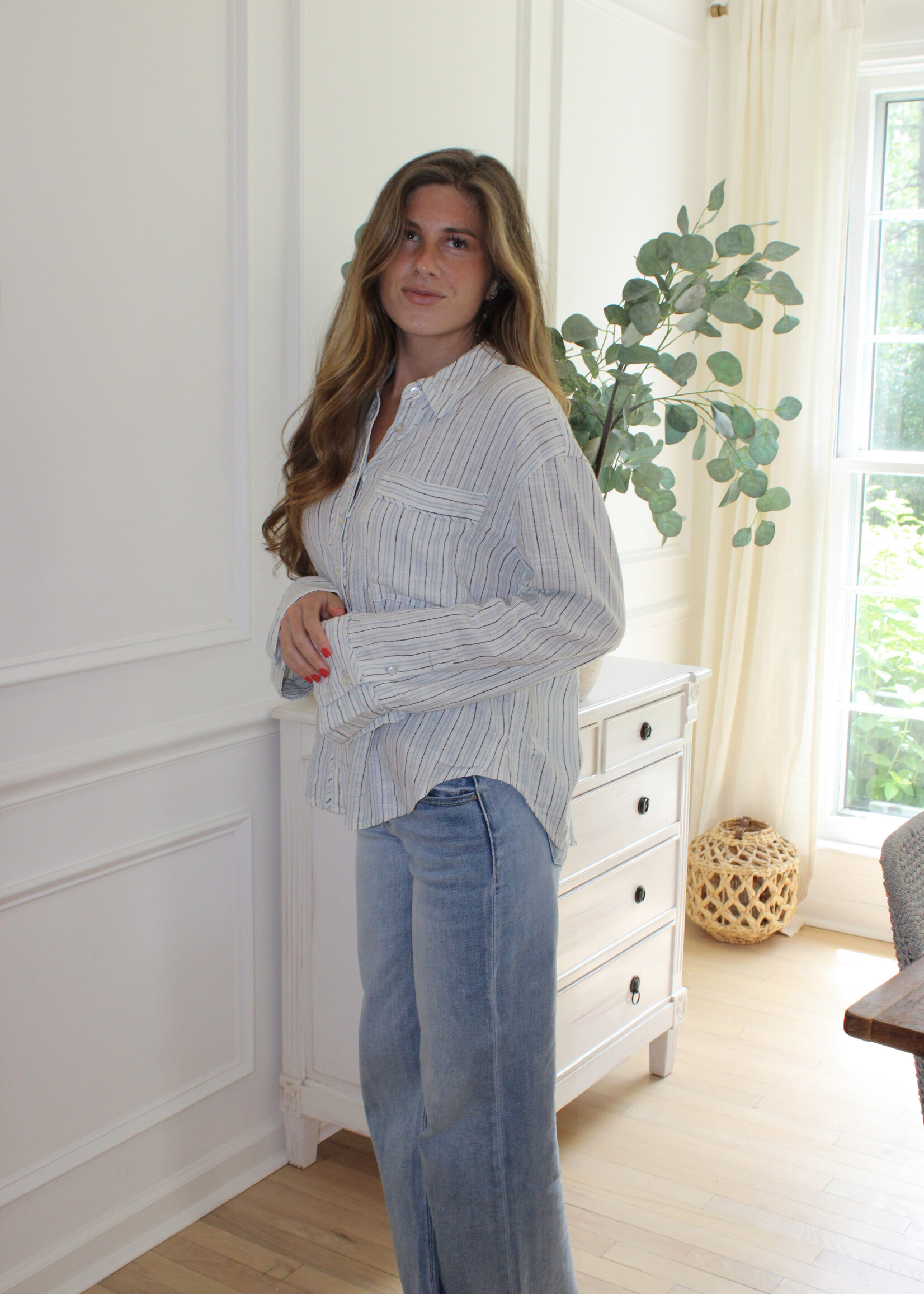 Free People Striped Linen Laurel Top