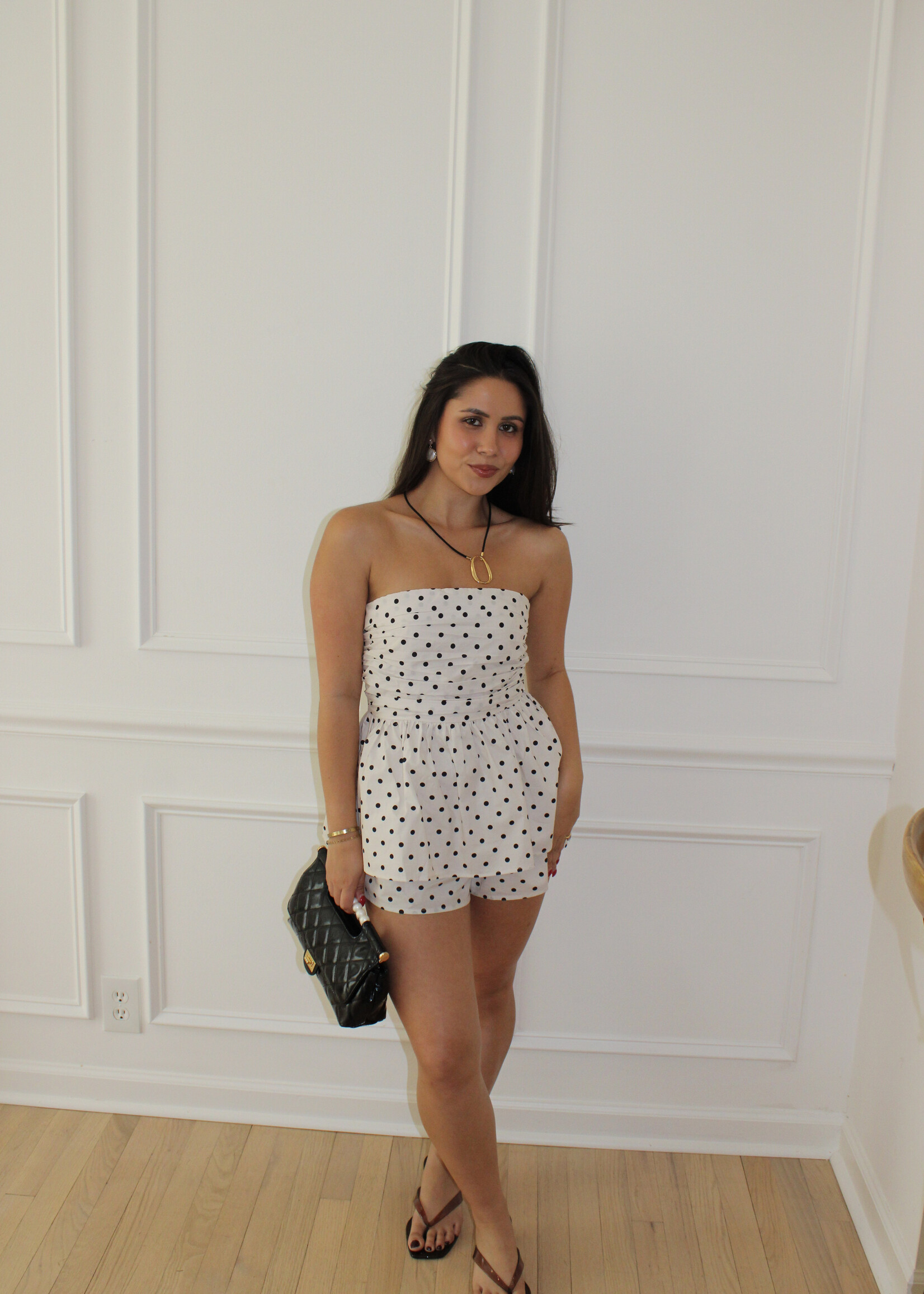 Piero Strapless Polka Dot Peplum Top
