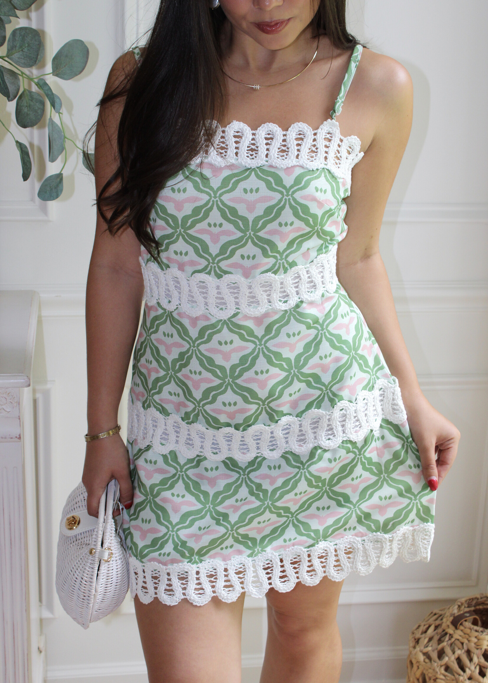 Pamela Geometric Print Strapless Linen Mini Dress