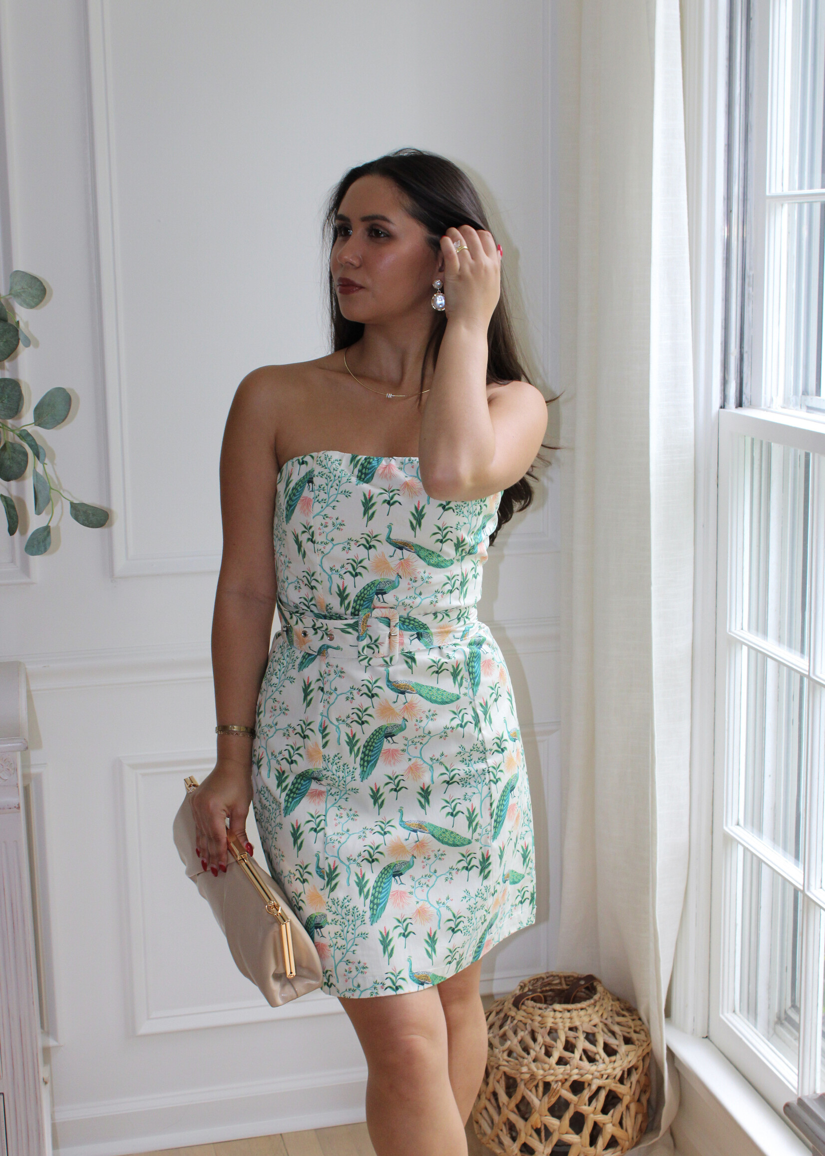 Lorelei Strapless Peacock Printed Mini dress