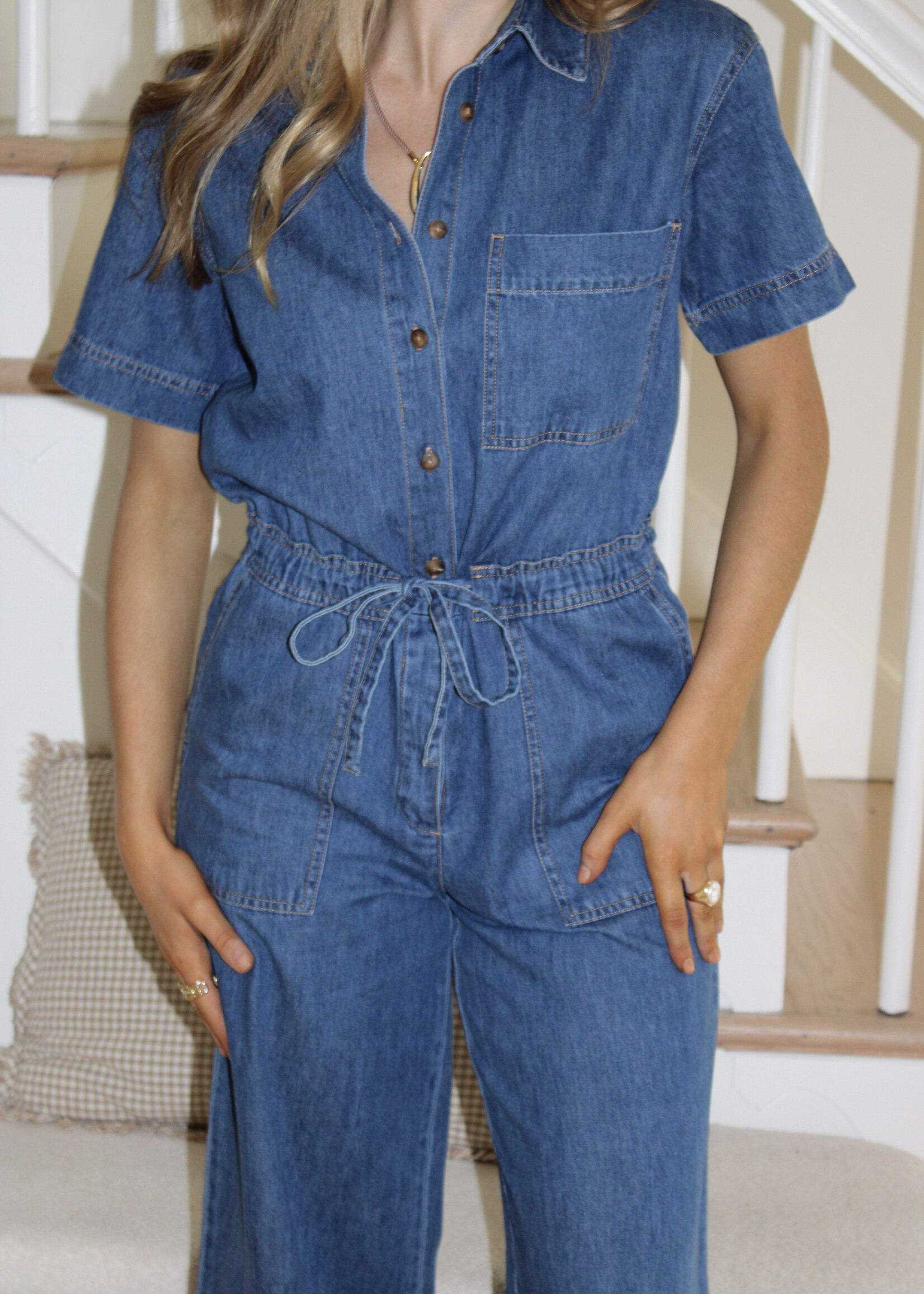 Z Supply Elsie Denim Jumpsuit Deep Water