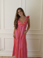 Deloris Flutter Sleeve Print Midi Dress