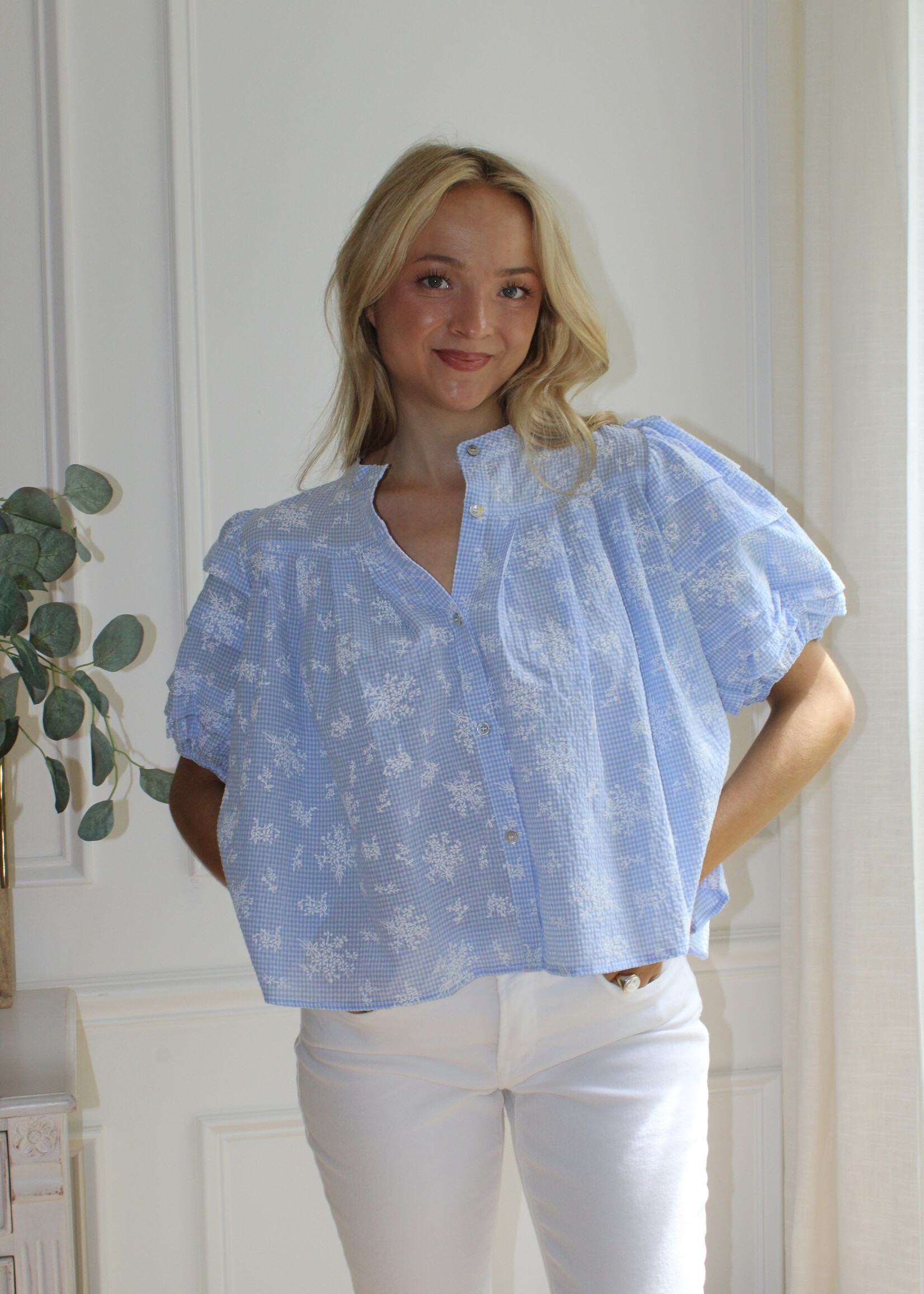 Adleigh Gingham Puff Sleeve Top