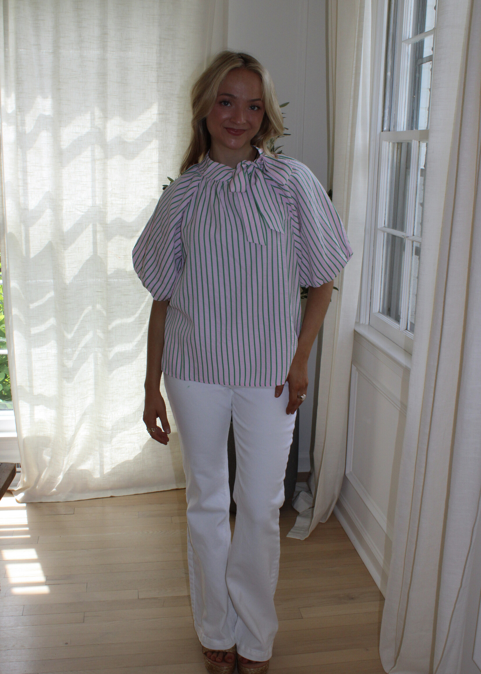Latisha Puff Sleeve Vertical Stripes Top