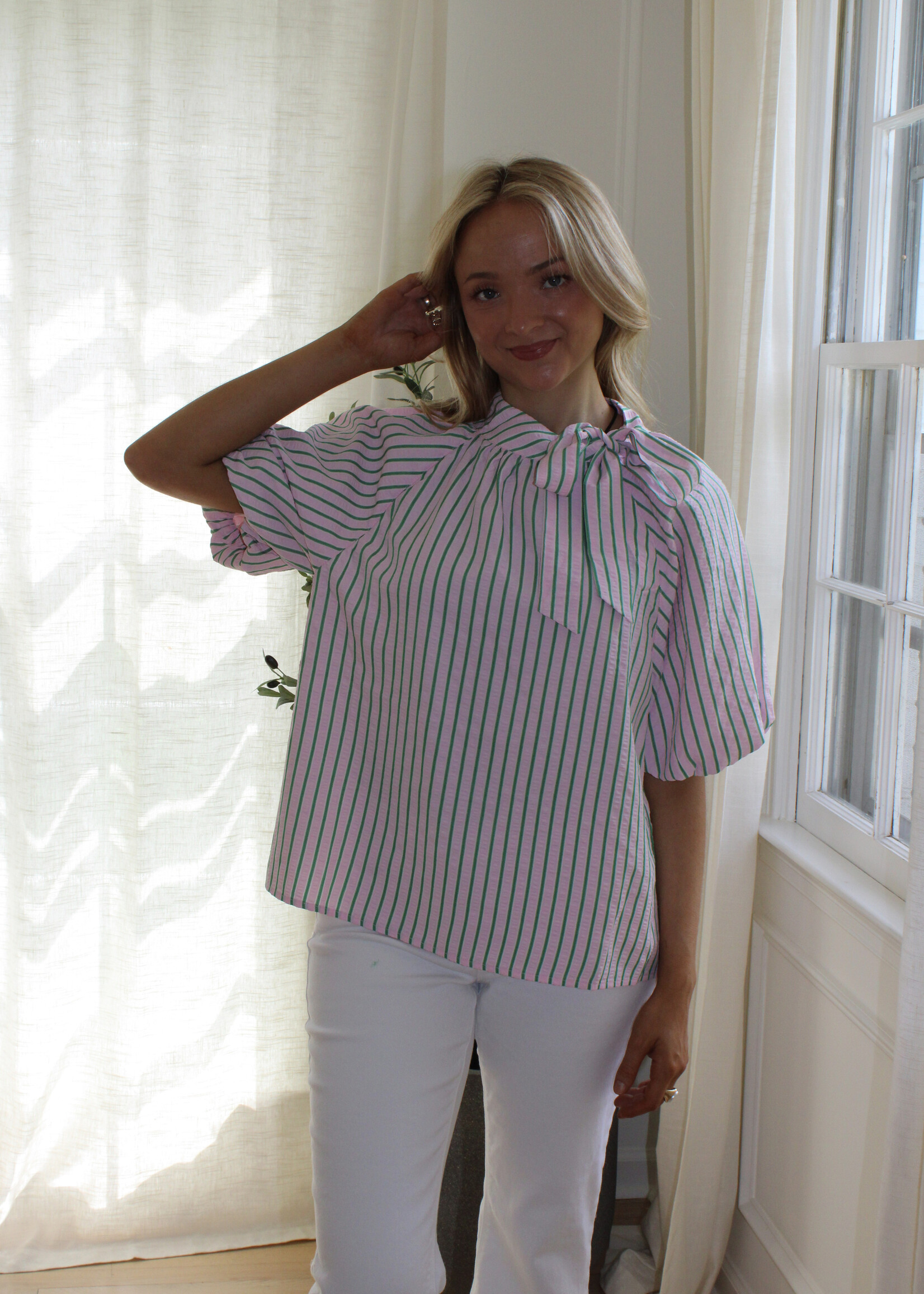 Latisha Puff Sleeve Vertical Stripes Top