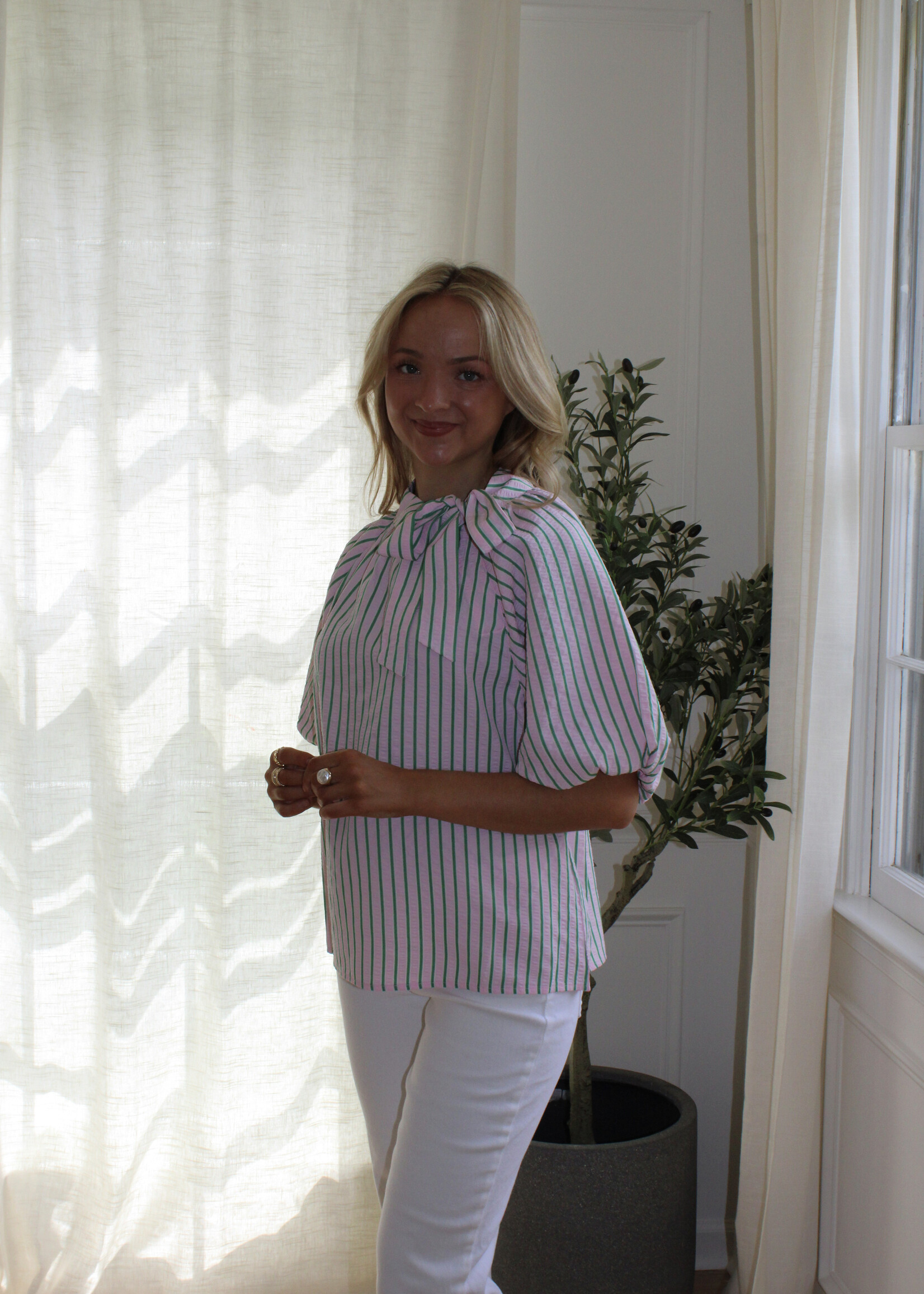 Latisha Puff Sleeve Vertical Stripes Top