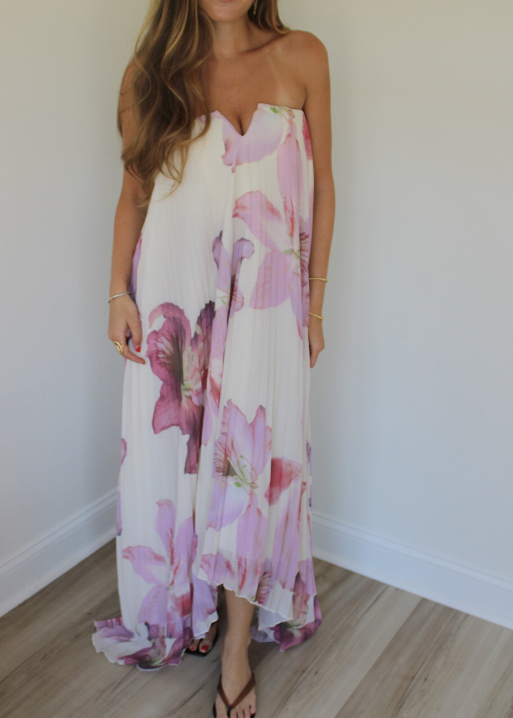 Emery Satin Pleated Maxi Column Dress