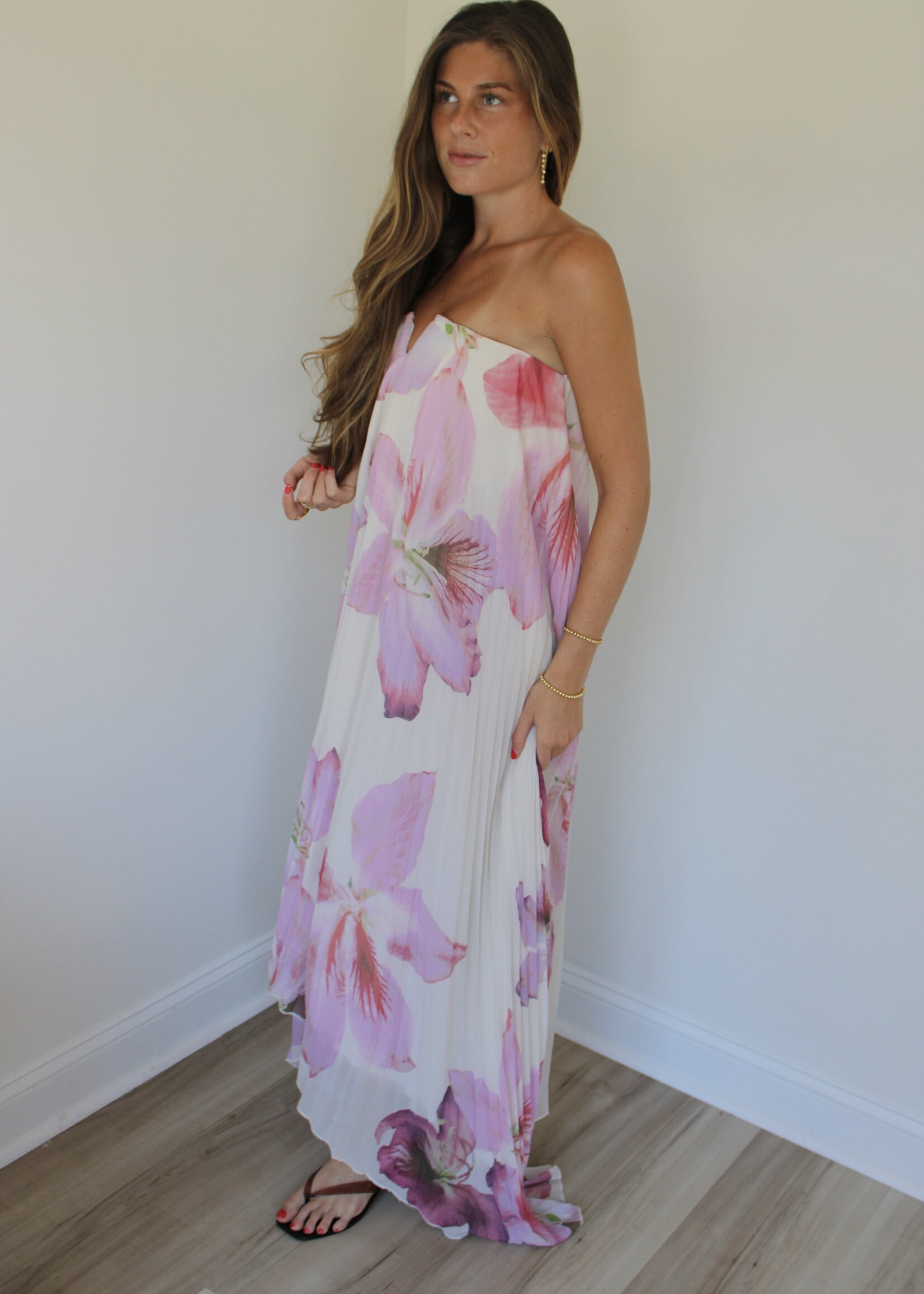 Emery Satin Pleated Maxi Column Dress