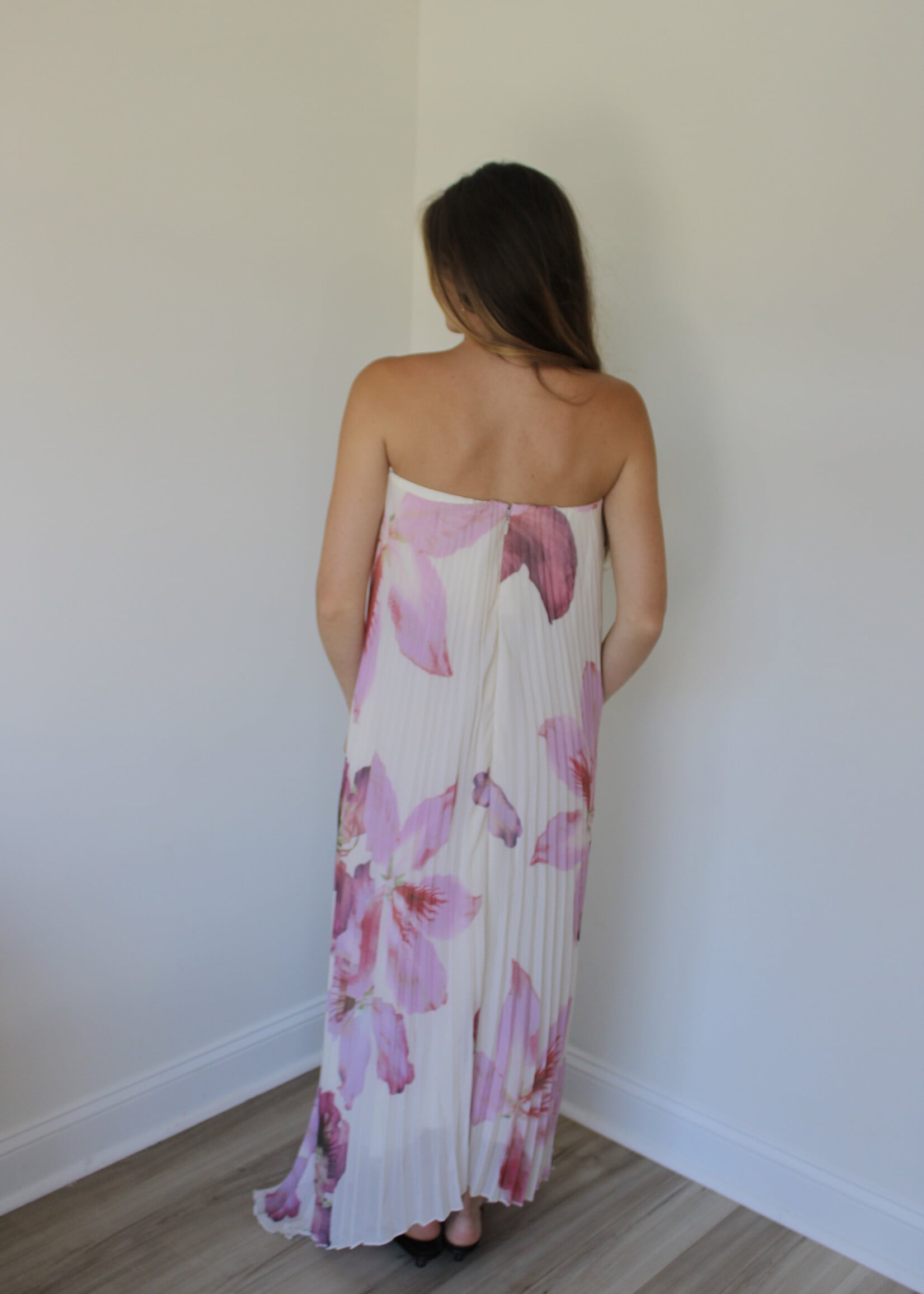 Emery Satin Pleated Maxi Column Dress