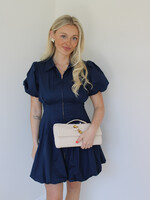 Fifi Fit And Flare Zipper Front Bubble Sleeves Dress
