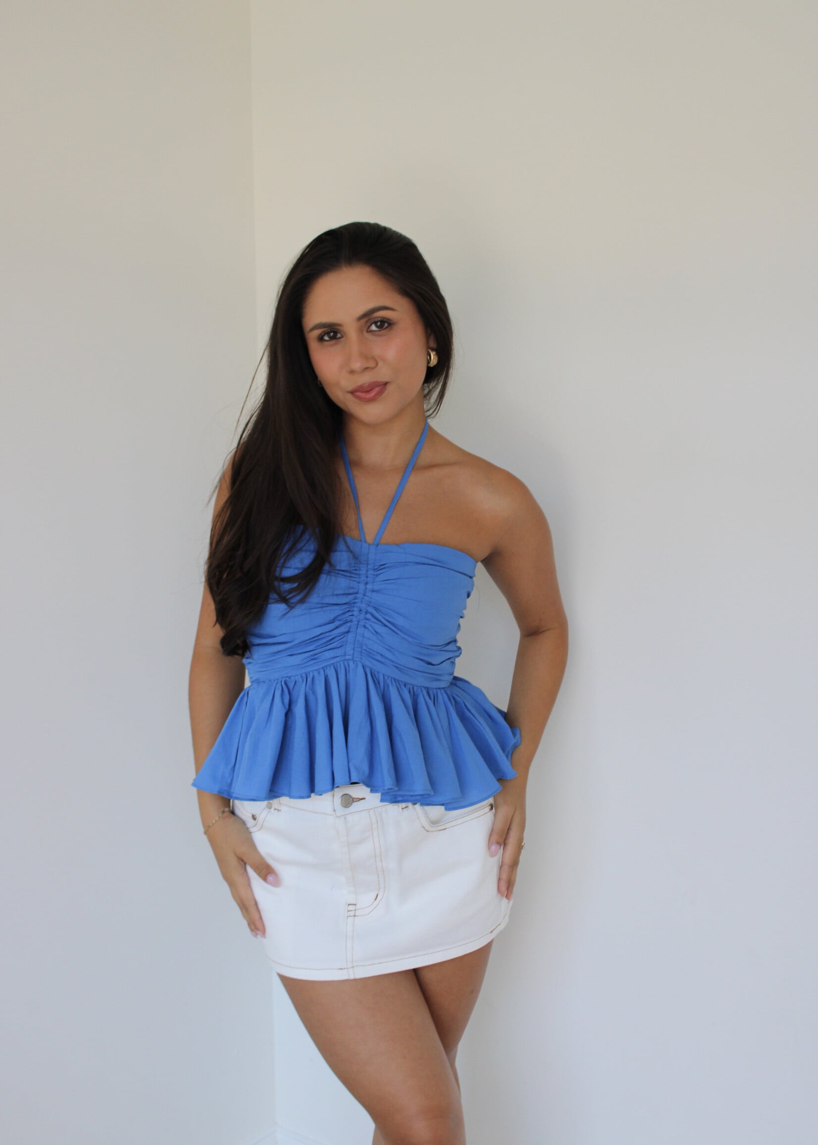 Christina Halter Neck Strap Peplum Top