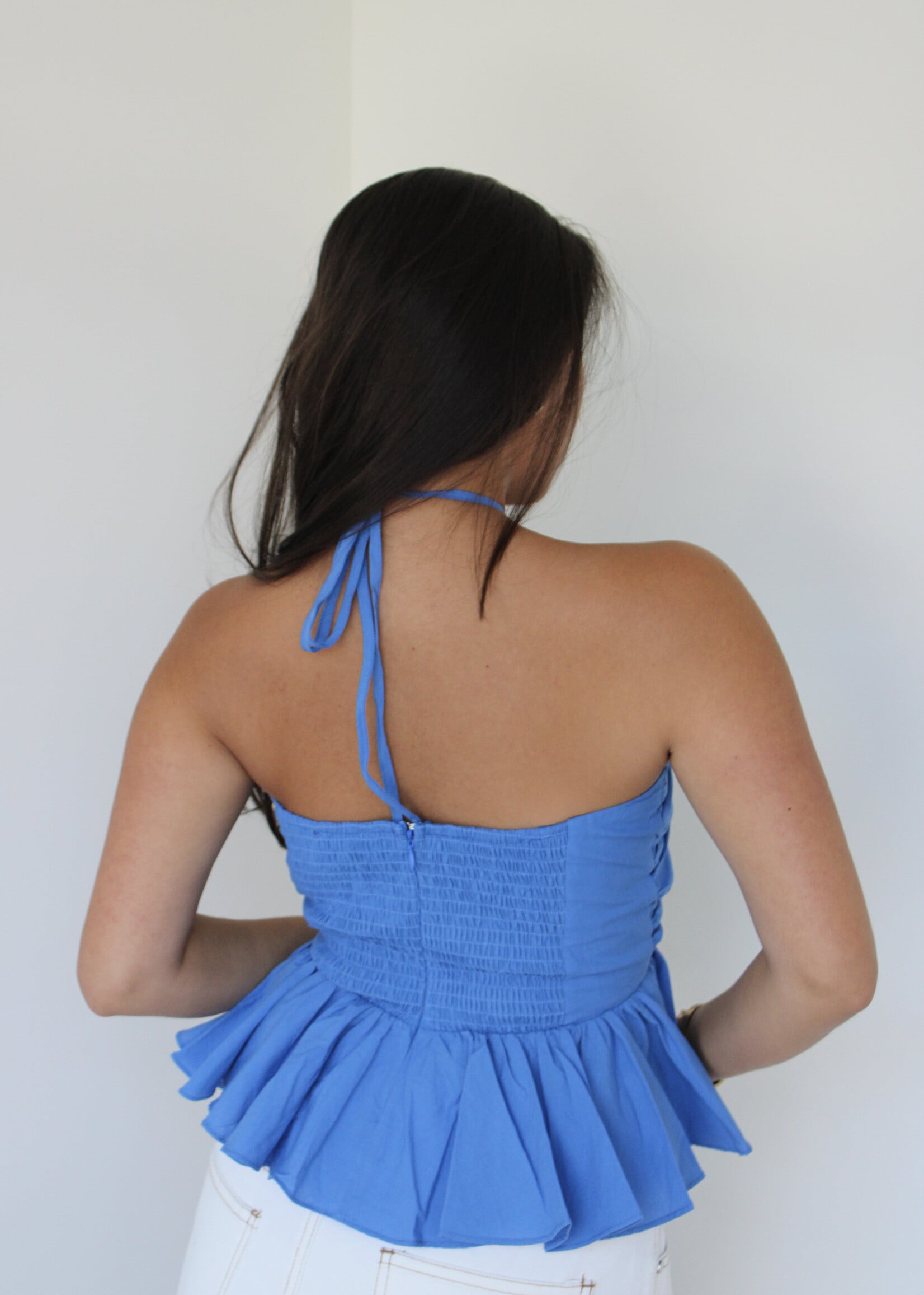 Christina Halter Neck Strap Peplum Top