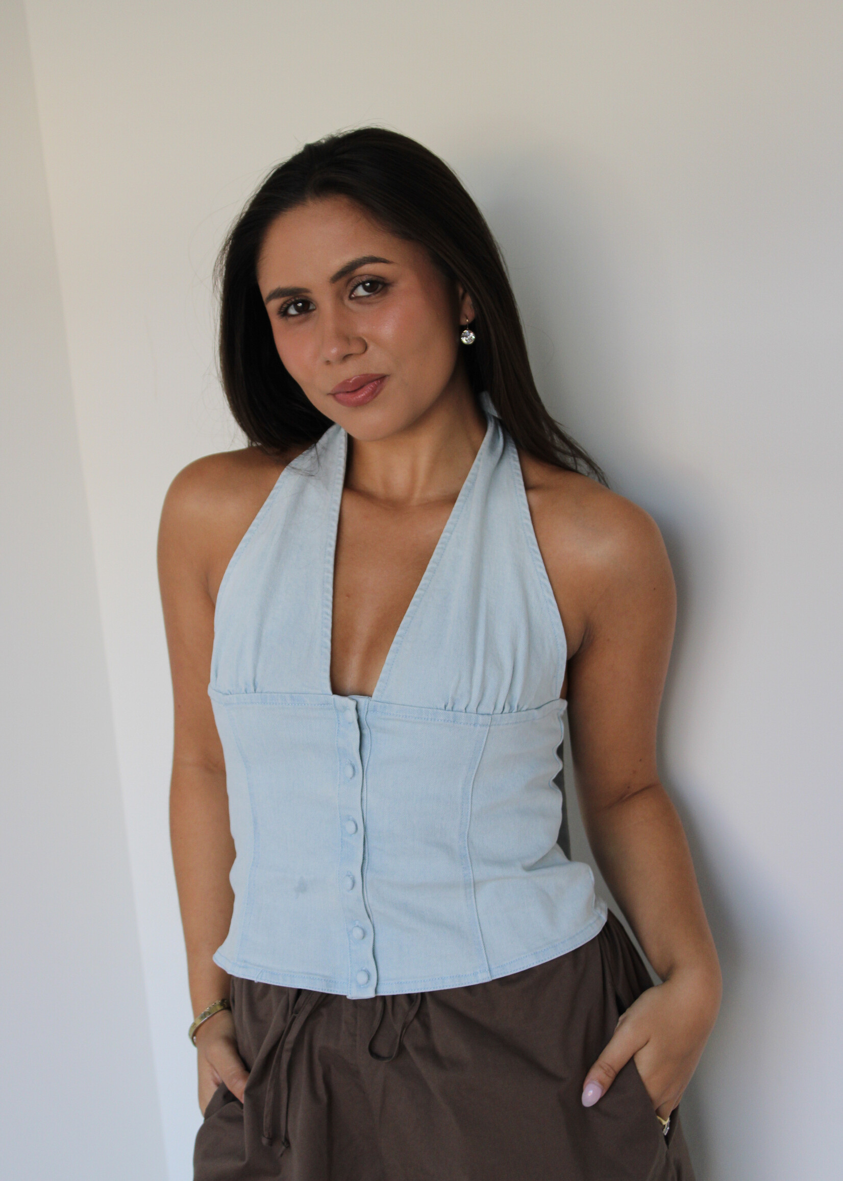 Free People Ramona Denim Halter Top