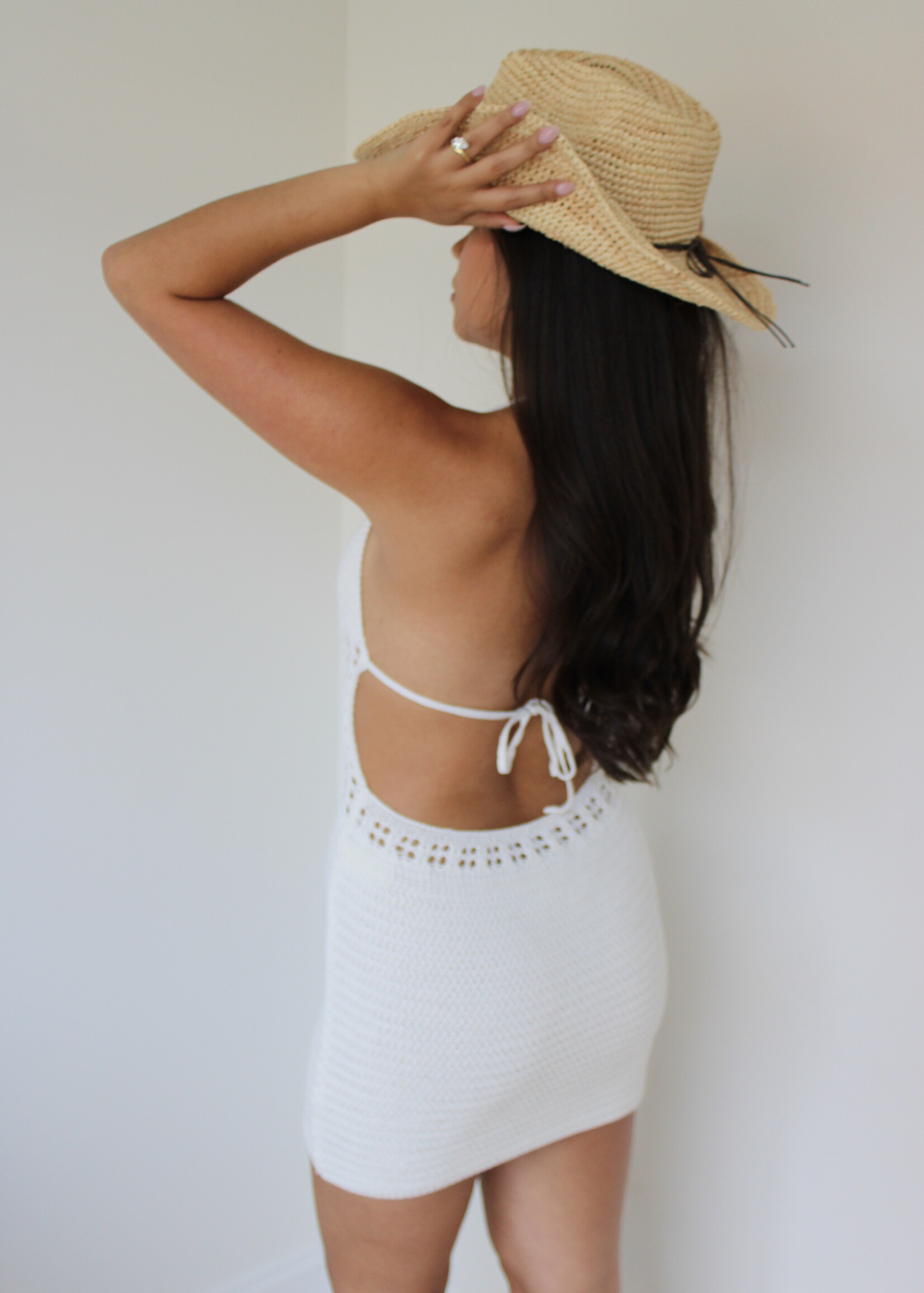 Justina Halter Open Back Crochet Dress