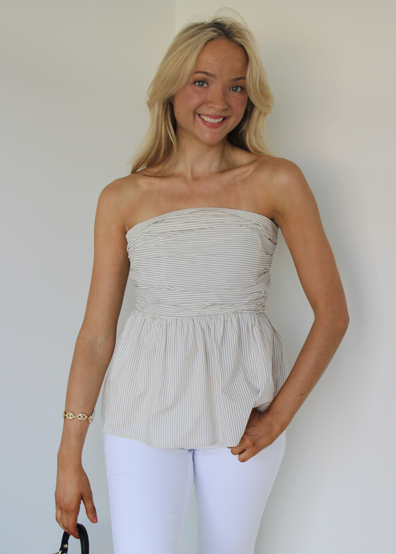 Luella Striped Peplum Tube Top