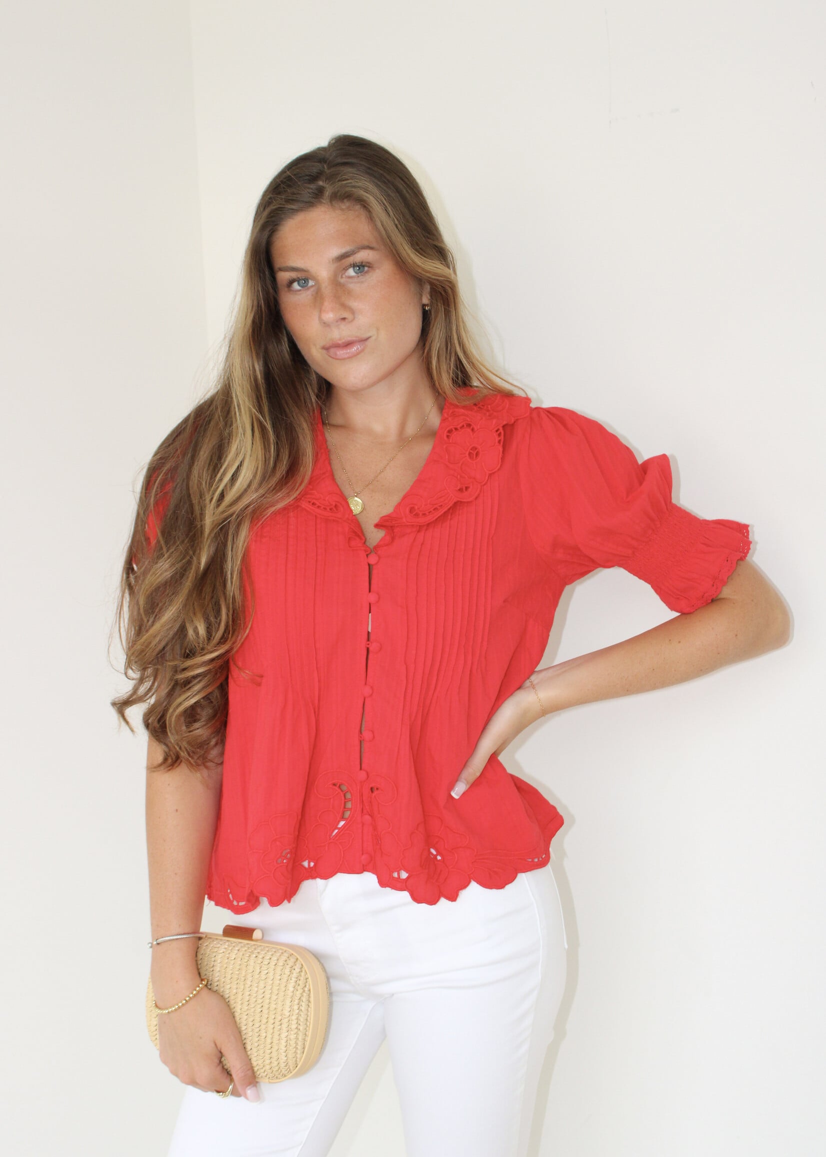 Neeja Embroidered Button Up Blouse