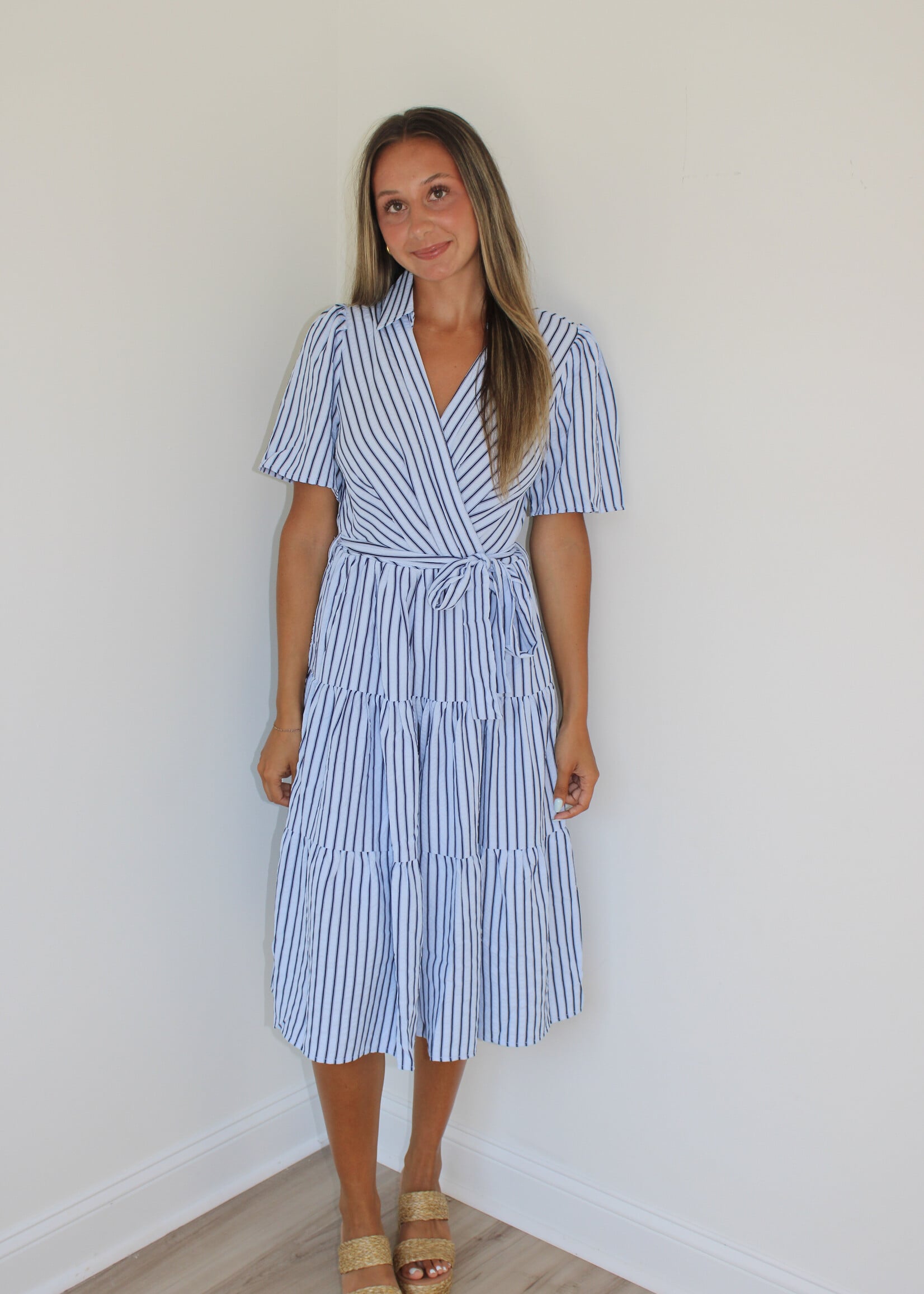 Pepito Striped Tiered Midi Dress