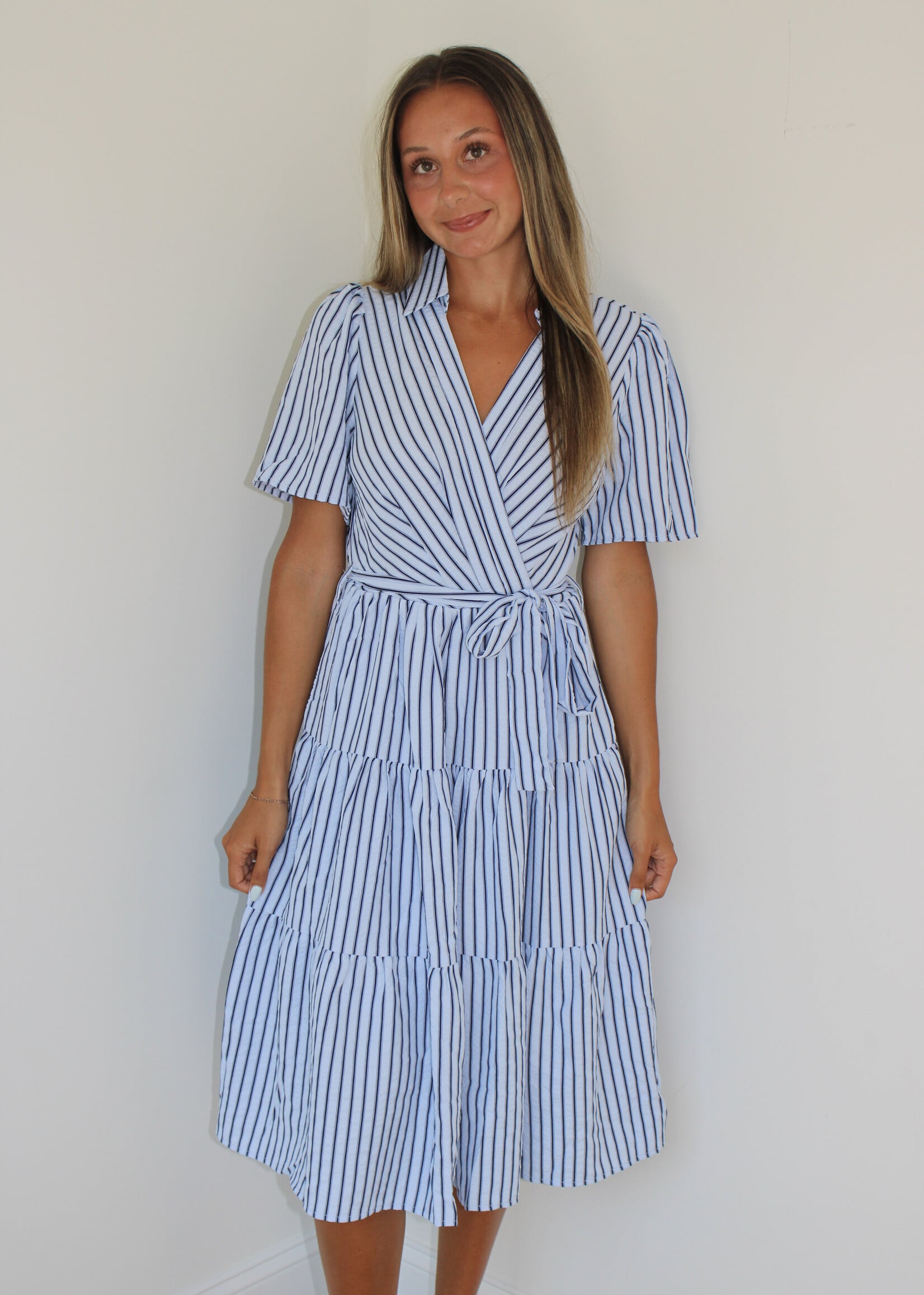 Pepito Striped Tiered Midi Dress
