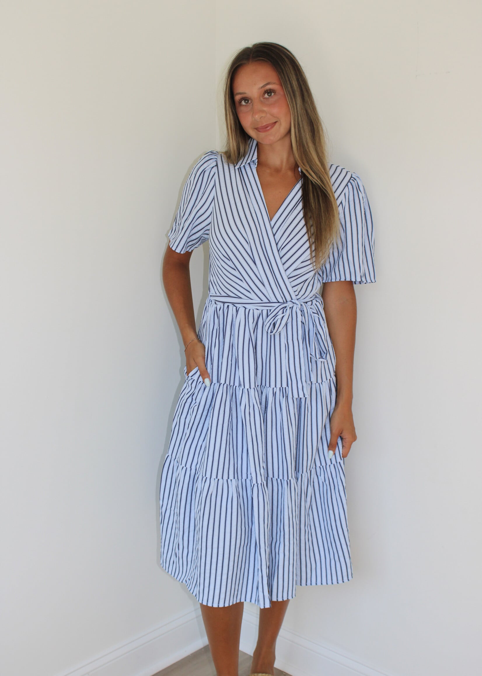 Pepito Striped Tiered Midi Dress