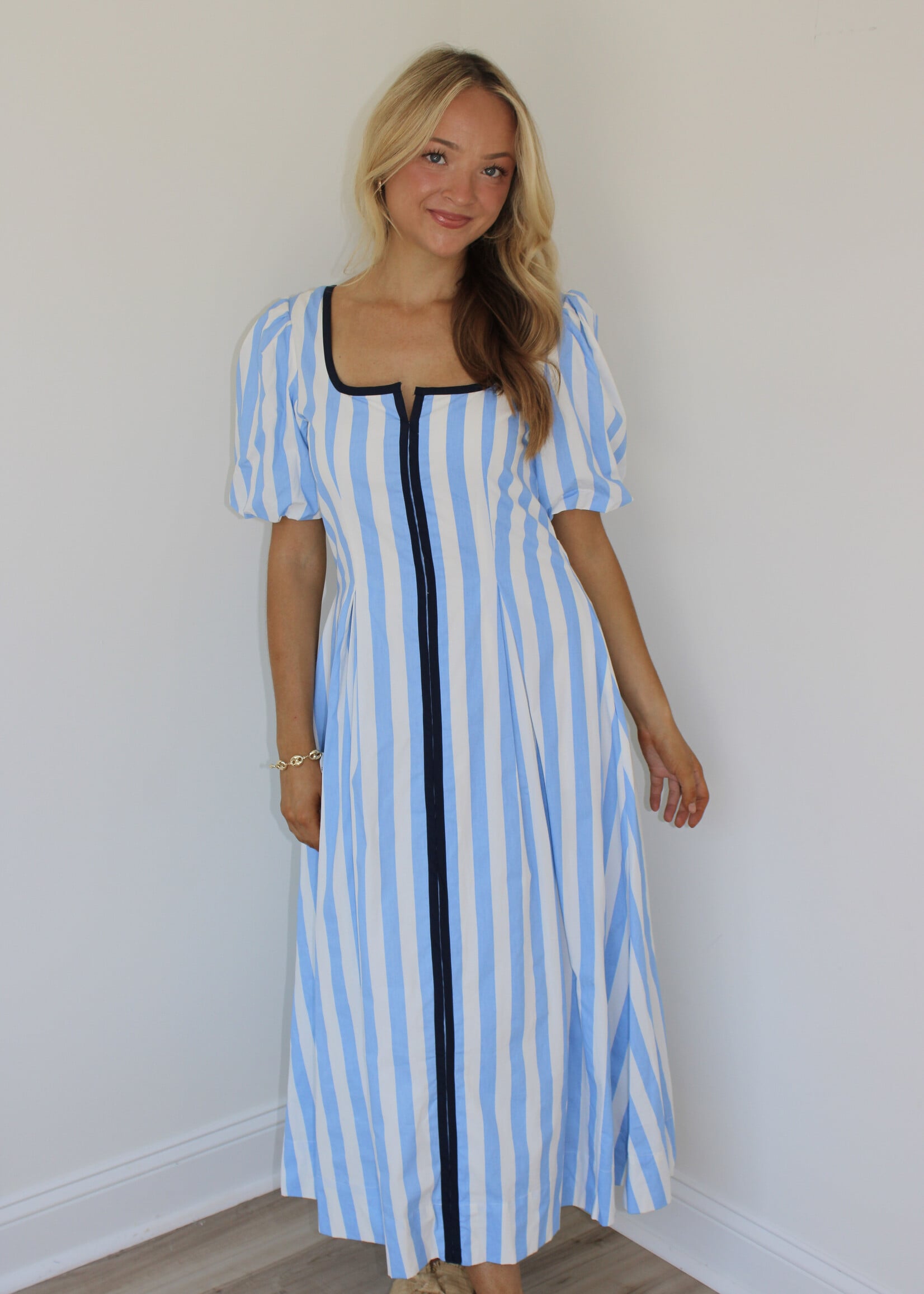 Leyla Striped Contrast Piping Dress
