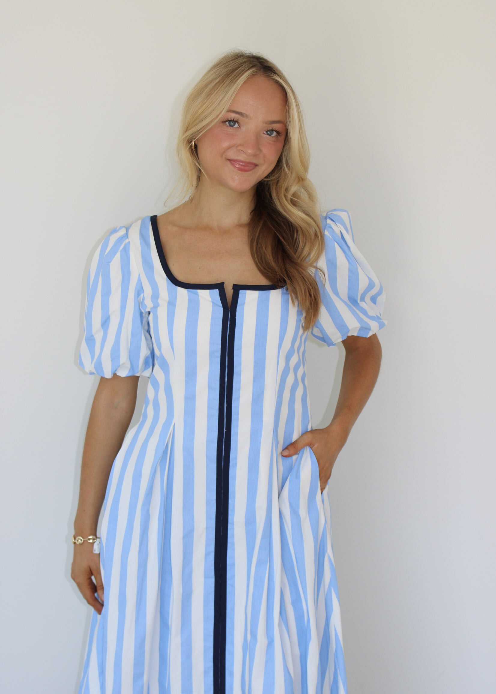 Leyla Striped Contrast Piping Dress