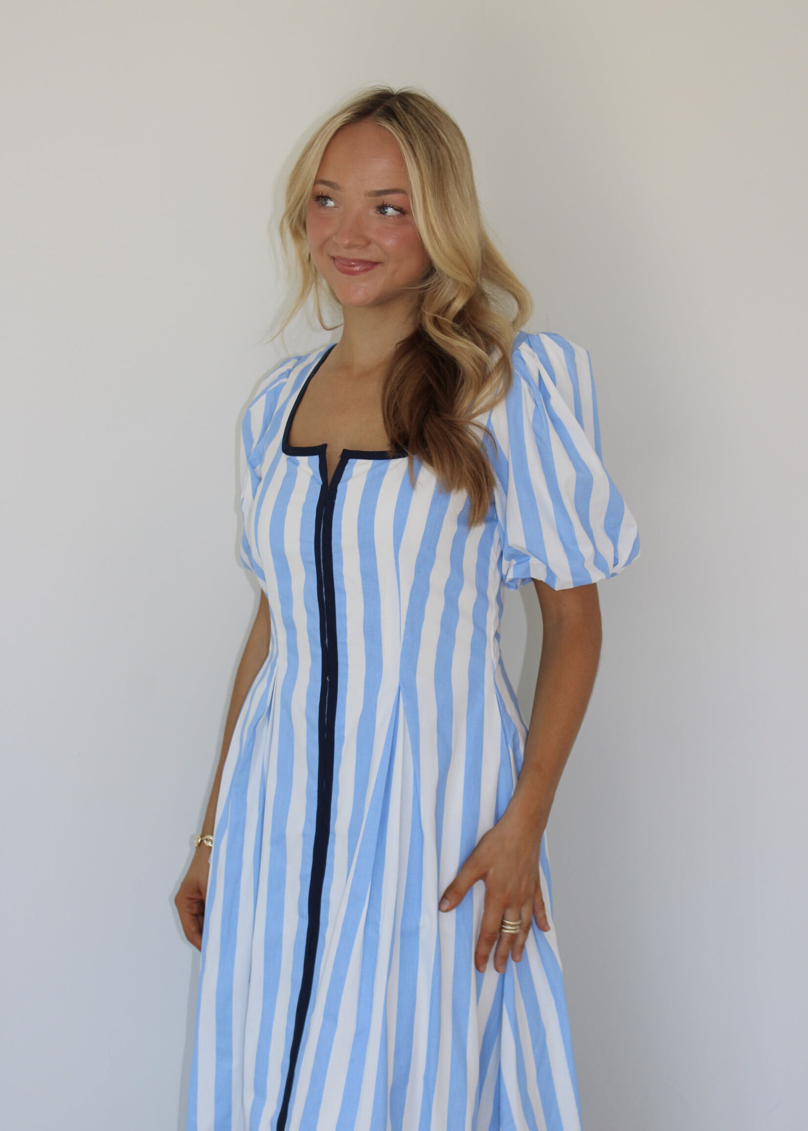 Leyla Striped Contrast Piping Dress
