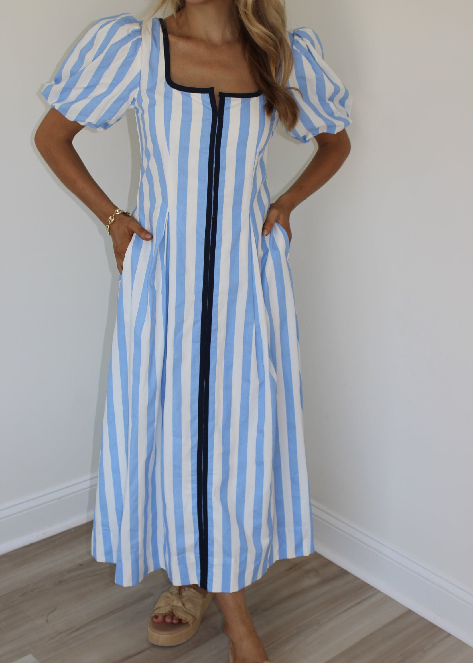Leyla Striped Contrast Piping Dress