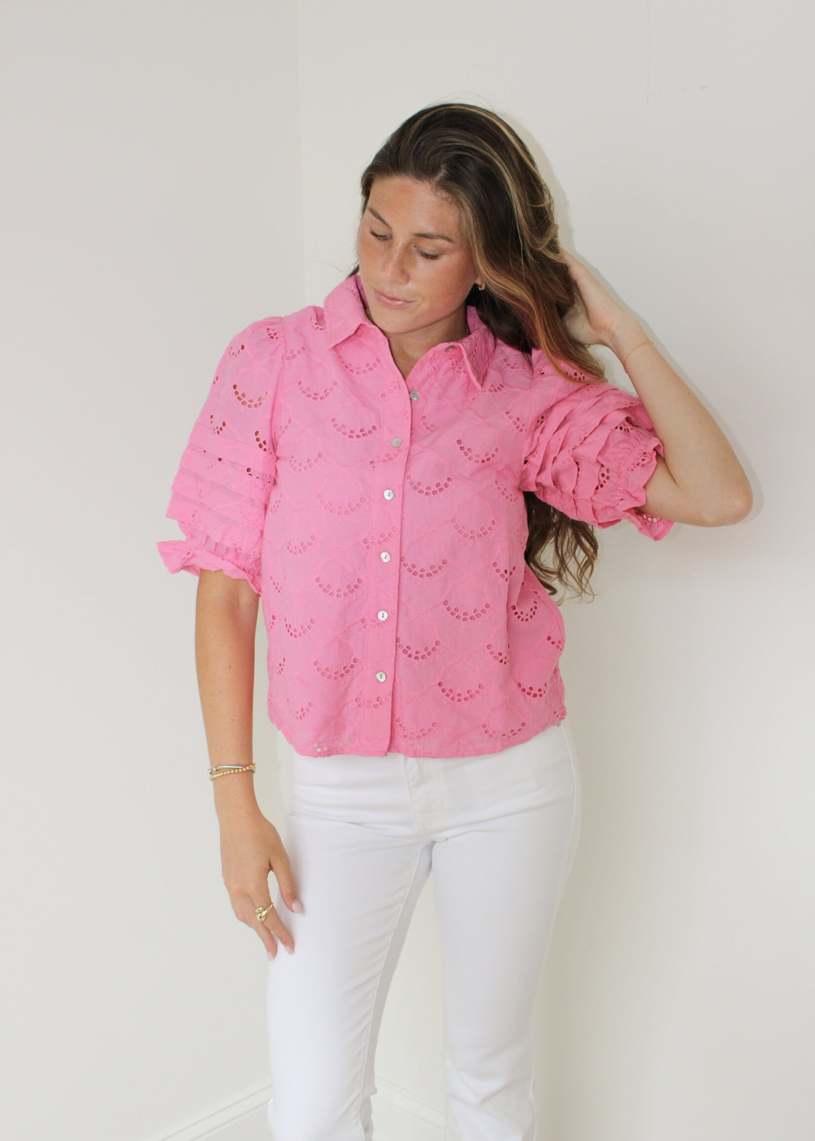 Ebony Pintuck Eyelet Top