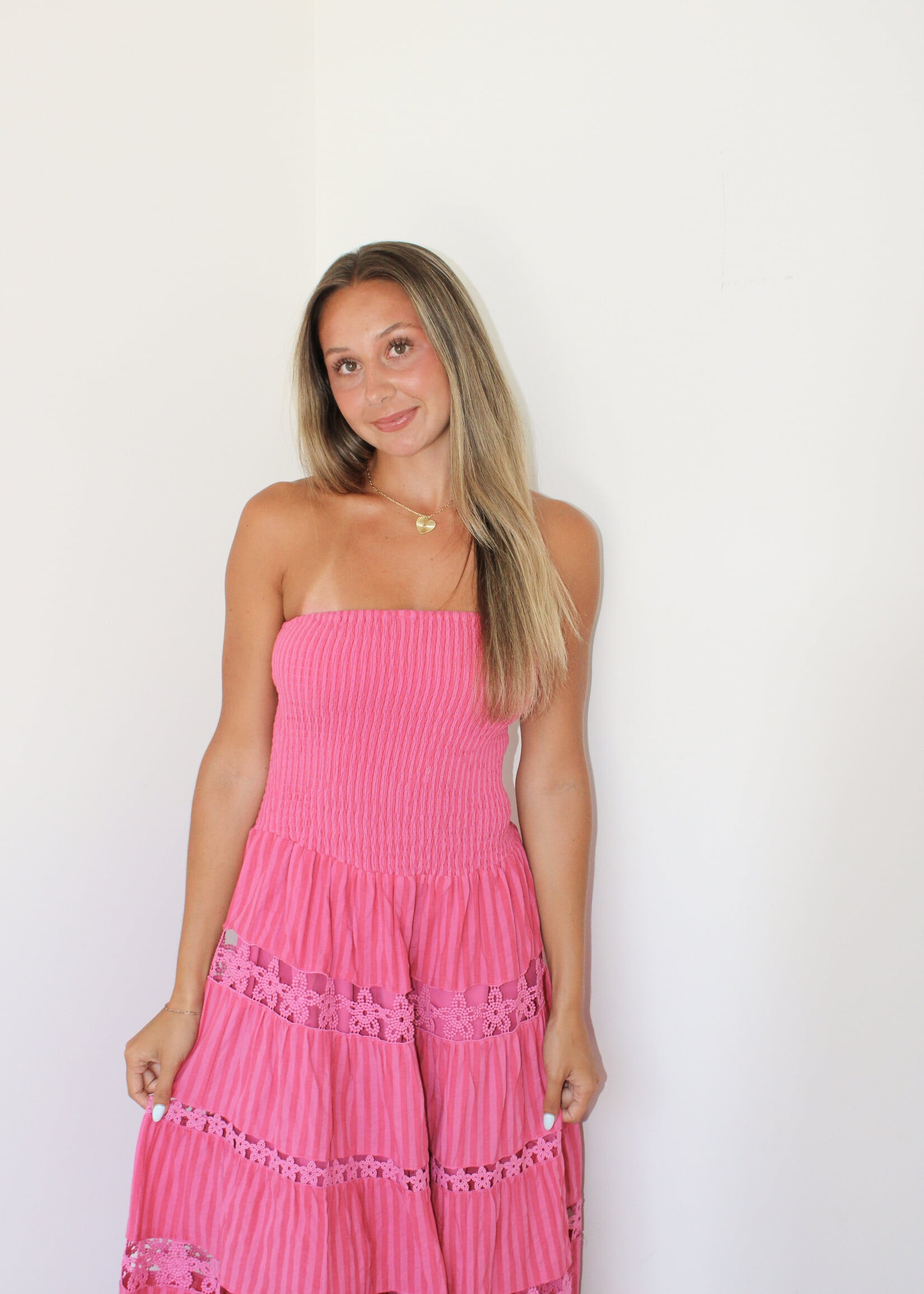 Lillian Striped Floral Lace Tube Dress