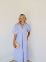 Adrieana V Neck Puff Sleeve Pleated Midi Dress