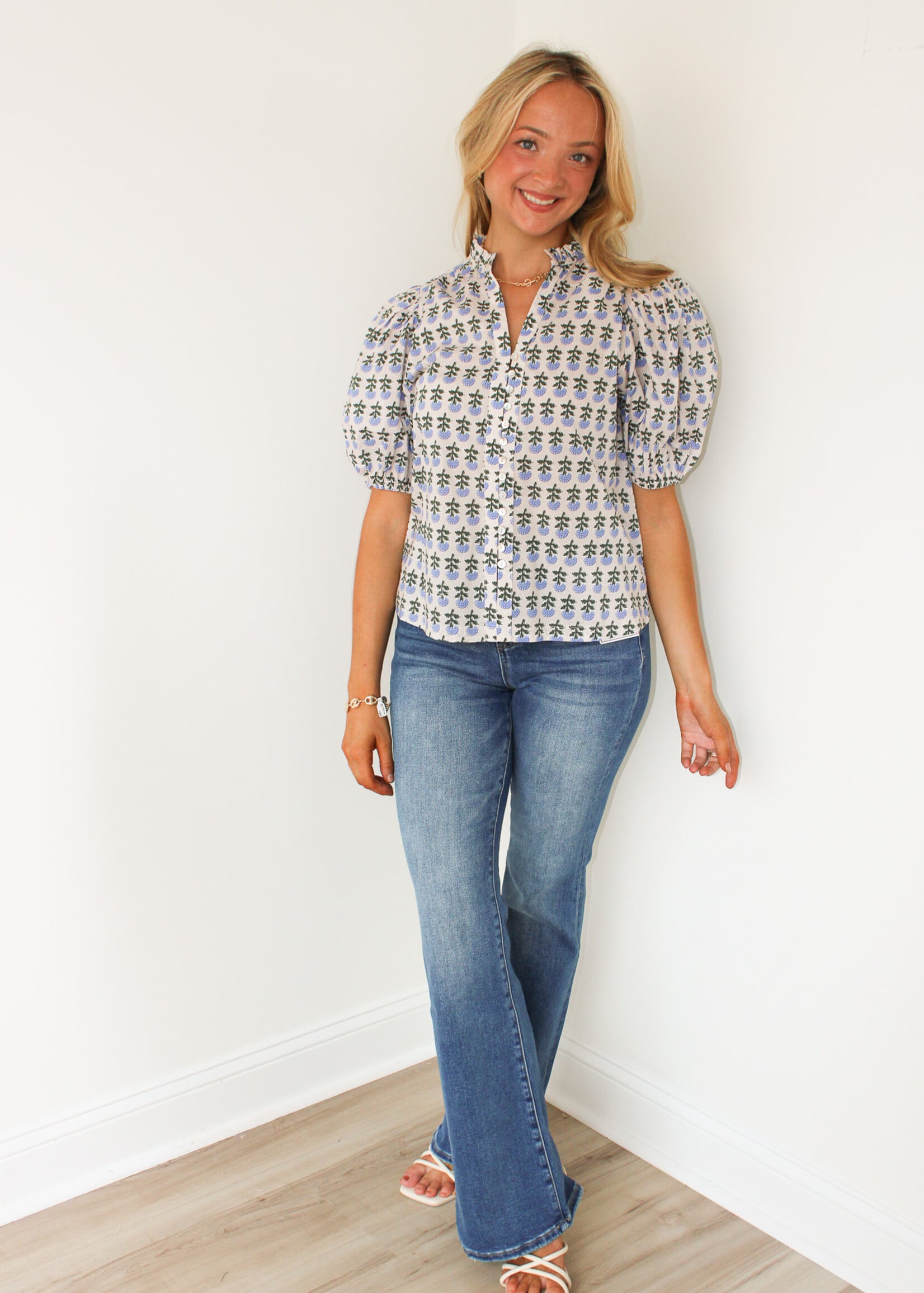 Annie Floral Puff Sleeve Collared Top