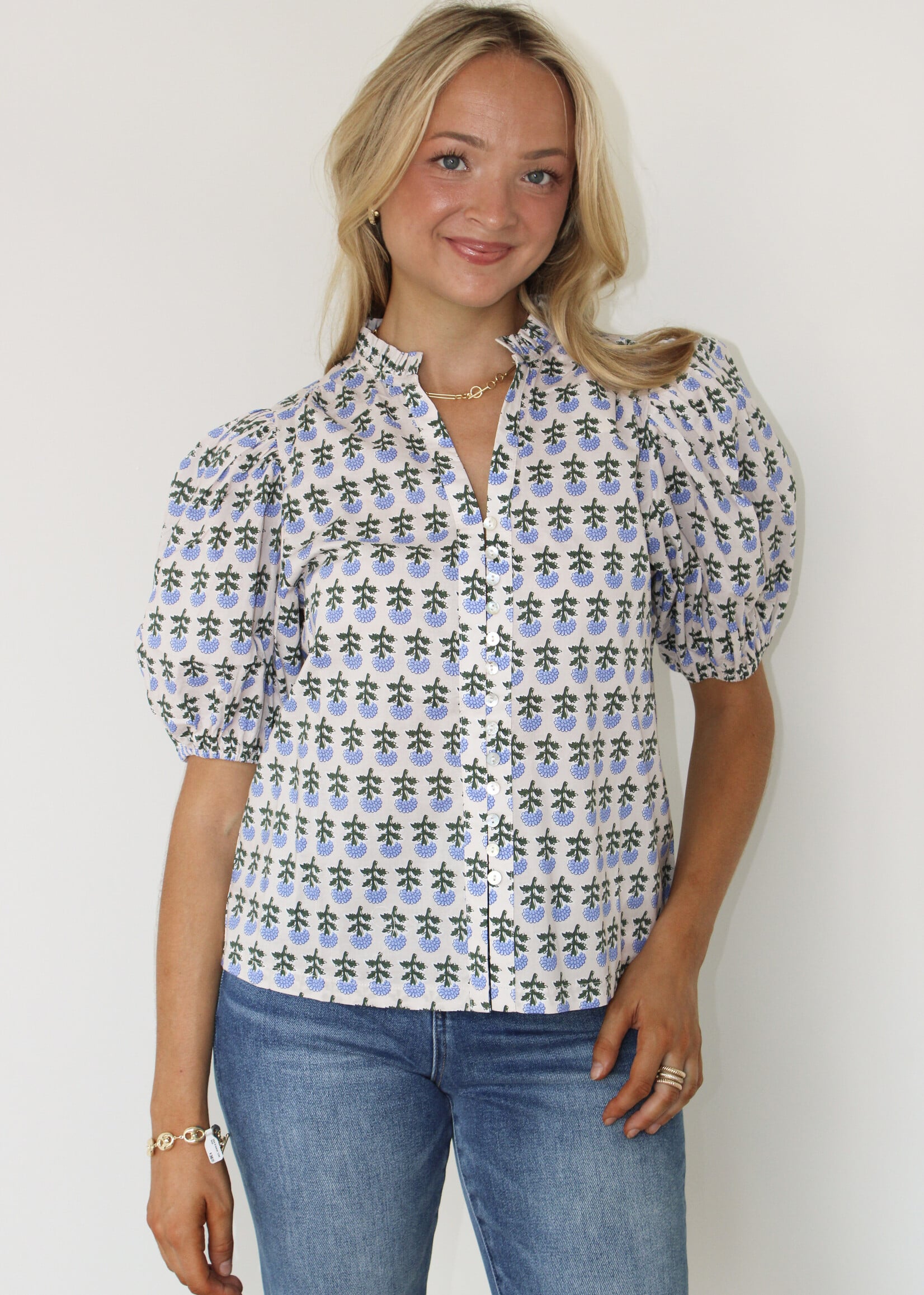 Annie Floral Puff Sleeve Collared Top