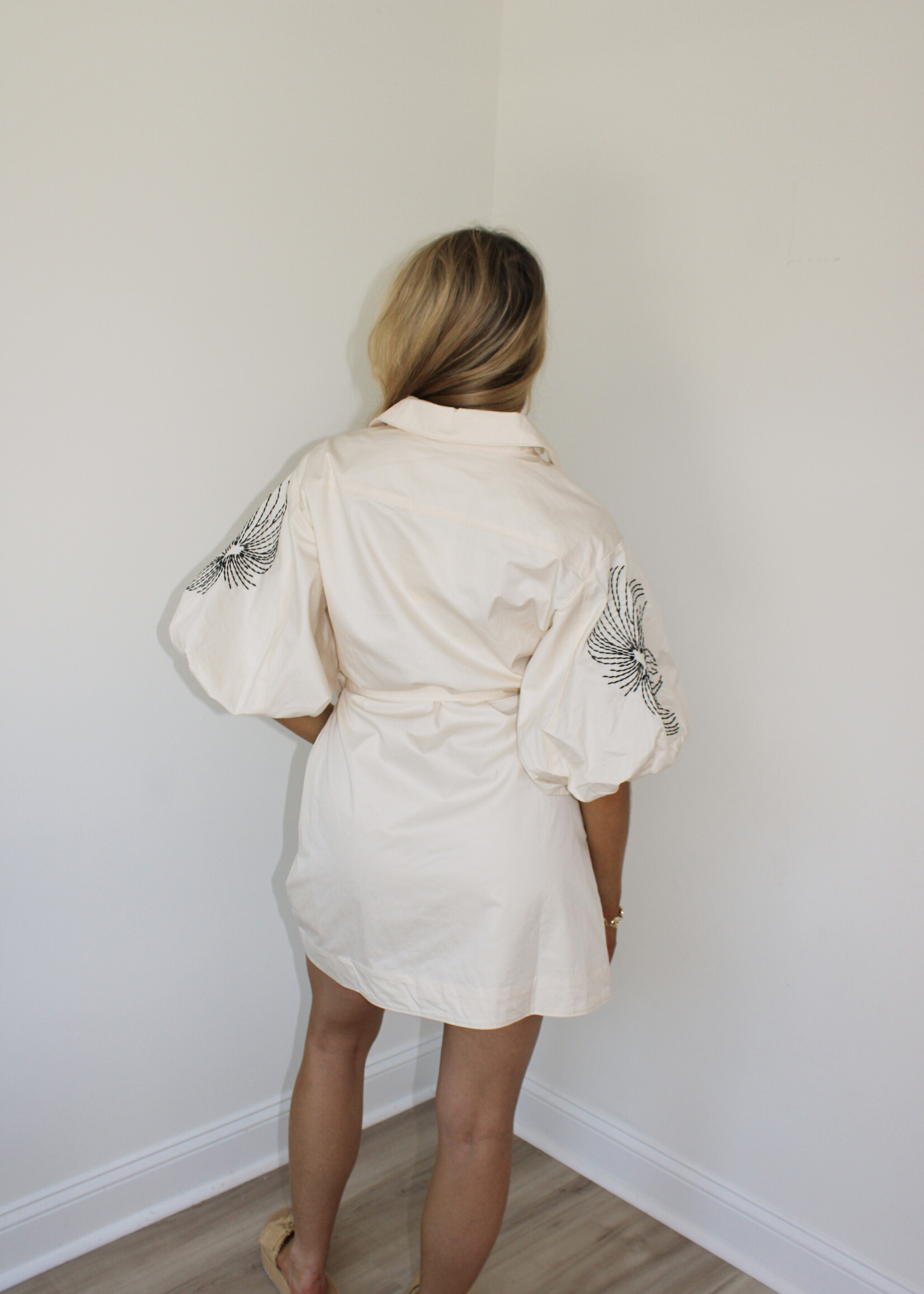 Ellery Embroidered Puff Mini Shirt Dress