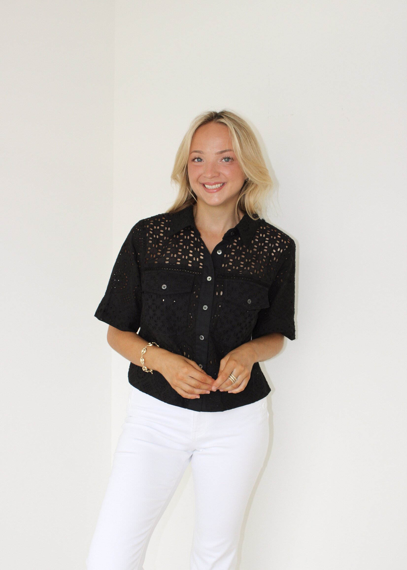 Madrigal Double Pocket Eyelet Top