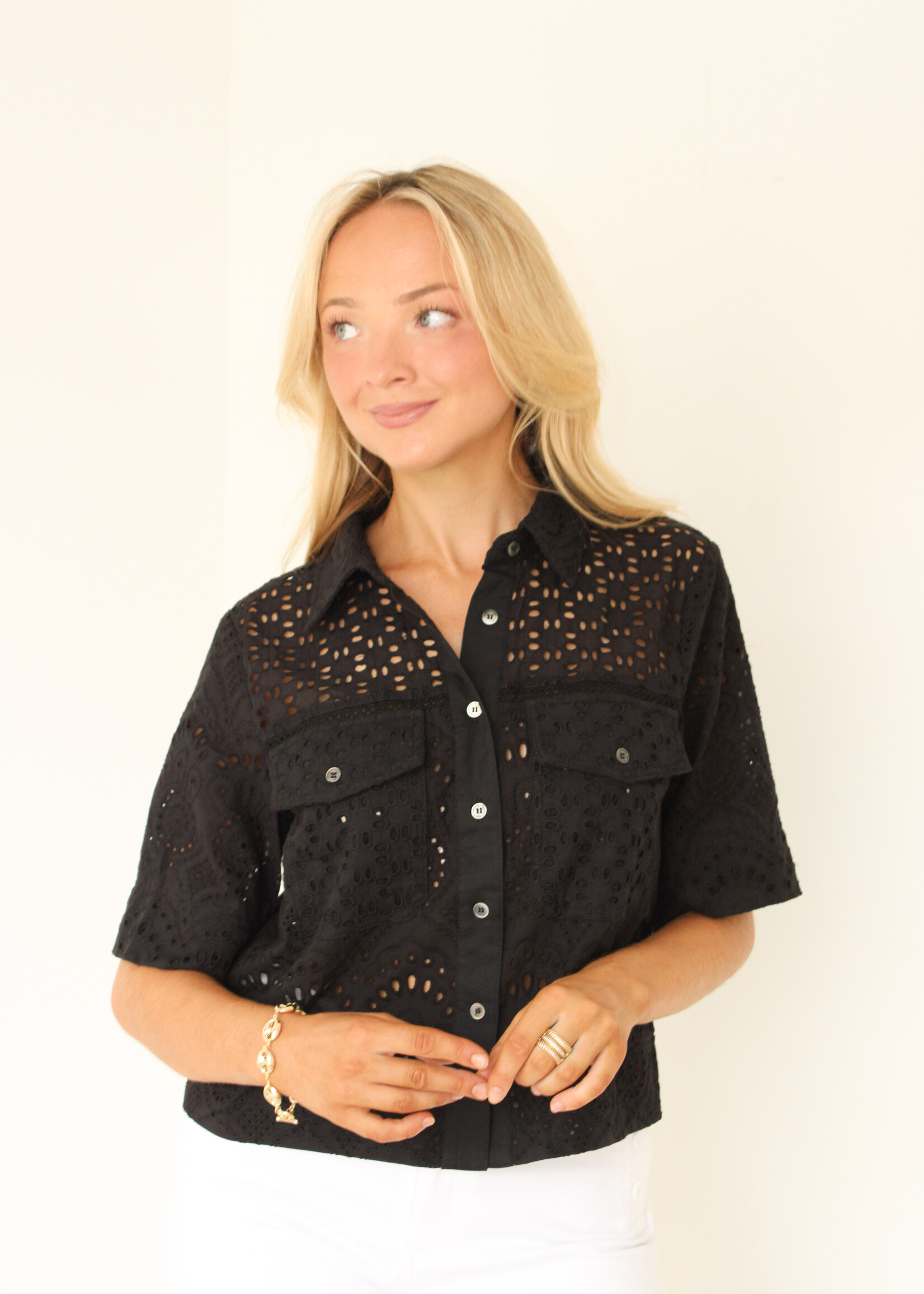 Madrigal Double Pocket Eyelet Top