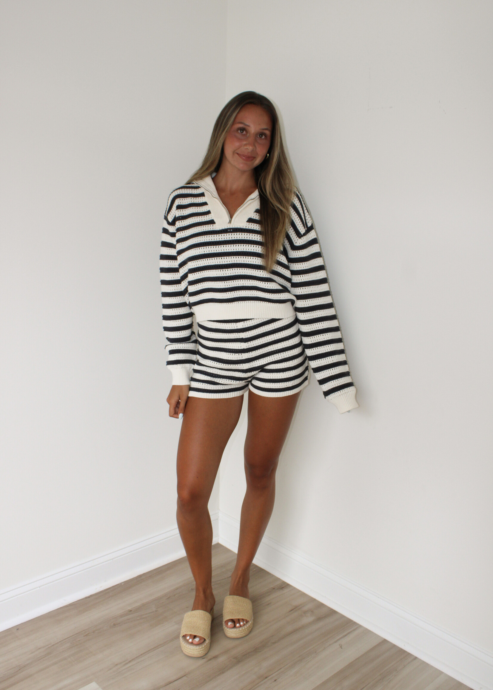 Abril Striped Zip Up Sweater Top