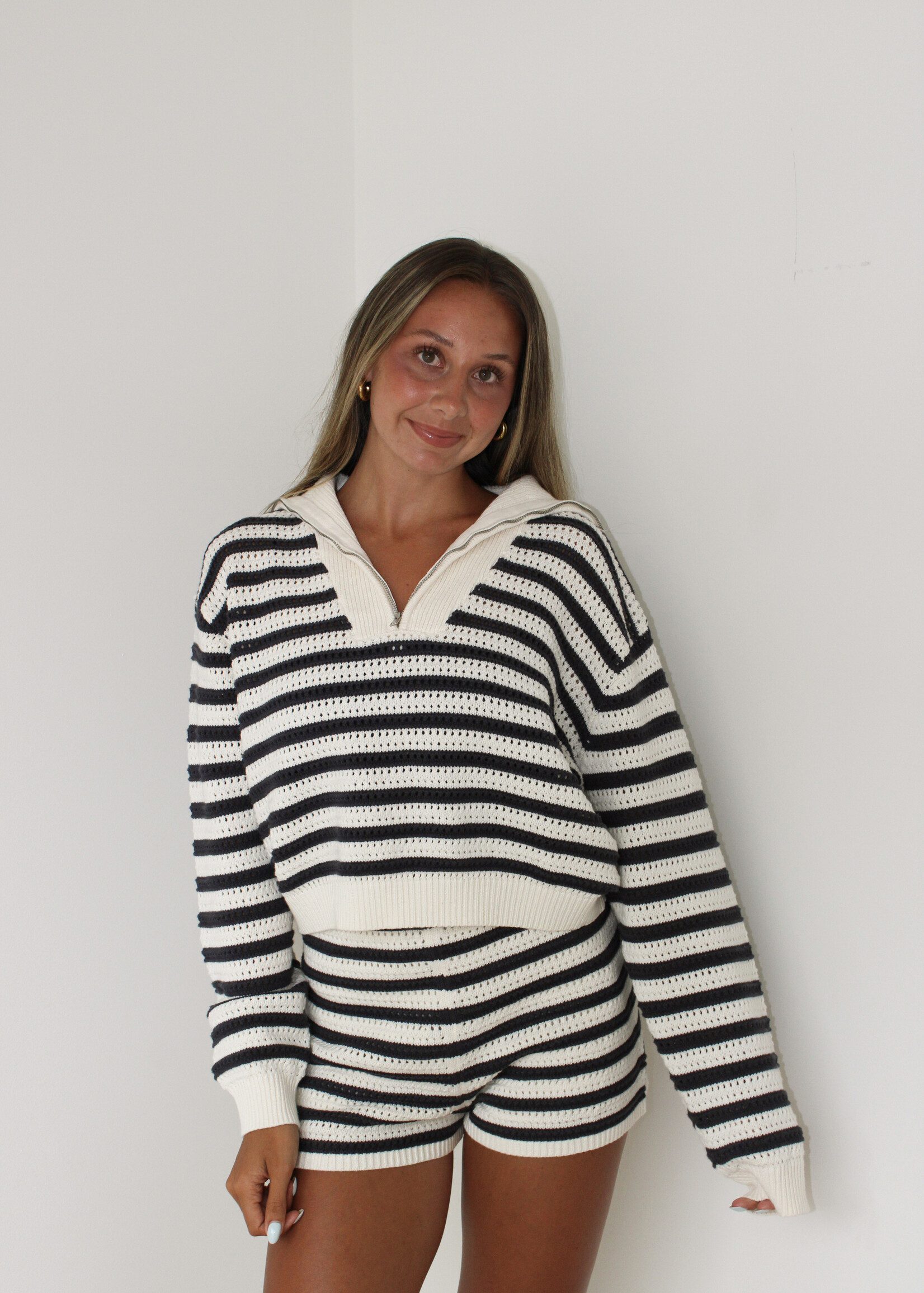 Abril Striped Zip Up Sweater Top